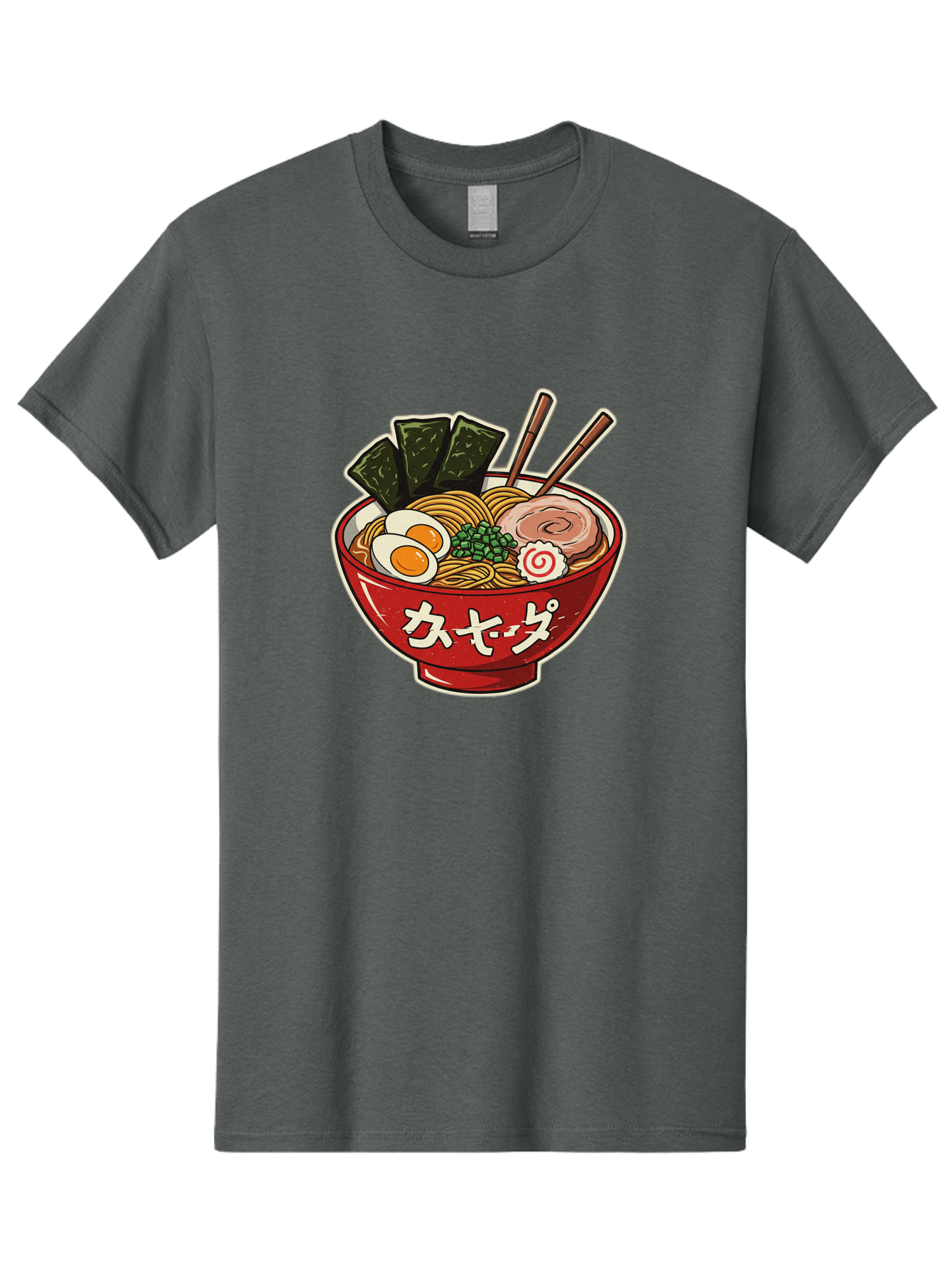 Ramen-4 Men'S Graphic Tee, 100% Cotton, Comfortable Casual Summer Wear, Machine Washable, Japanese Ramen, Noodle Soup, Boiled Egg, Green Peas, Seaweed, Sliced Pork, Chopsticks, Japanese Cuisine, Red Bowl, Katakana Script Bae701 13