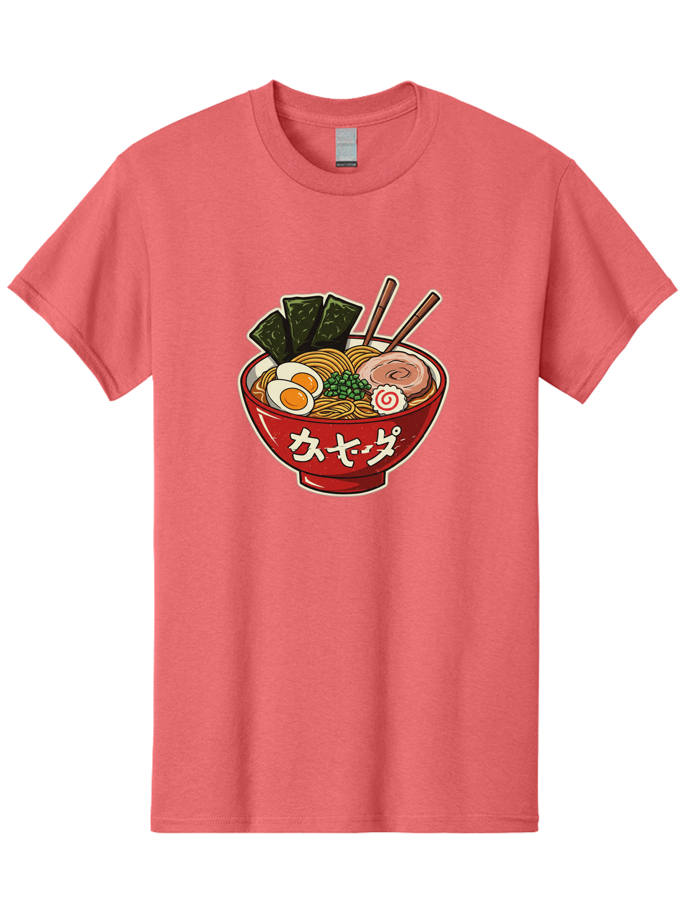 Ramen-4 Men'S Graphic Tee, 100% Cotton, Comfortable Casual Summer Wear, Machine Washable, Japanese Ramen, Noodle Soup, Boiled Egg, Green Peas, Seaweed, Sliced Pork, Chopsticks, Japanese Cuisine, Red Bowl, Katakana Script Bae701 9