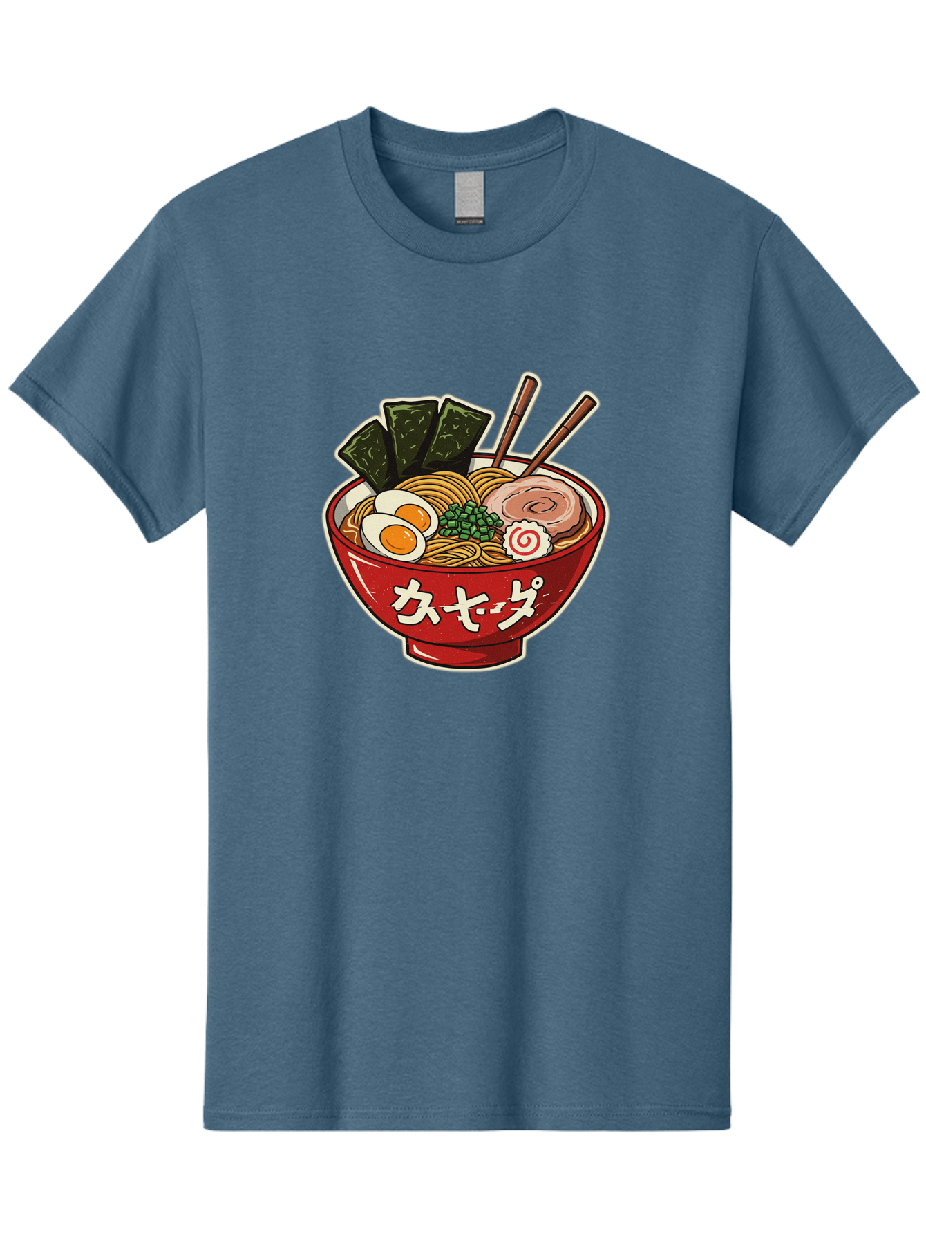 Ramen-4 Men'S Graphic Tee, 100% Cotton, Comfortable Casual Summer Wear, Machine Washable, Japanese Ramen, Noodle Soup, Boiled Egg, Green Peas, Seaweed, Sliced Pork, Chopsticks, Japanese Cuisine, Red Bowl, Katakana Script Bae701 10