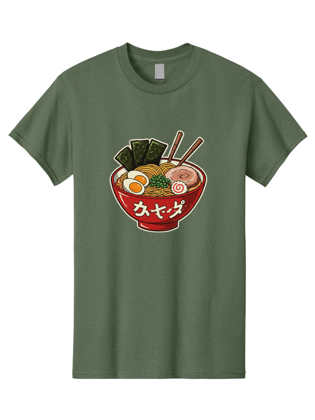Ramen-4 Men'S Graphic Tee, 100% Cotton, Comfortable Casual Summer Wear, Machine Washable, Japanese Ramen, Noodle Soup, Boiled Egg, Green Peas, Seaweed, Sliced Pork, Chopsticks, Japanese Cuisine, Red Bowl, Katakana Script Bae701 4
