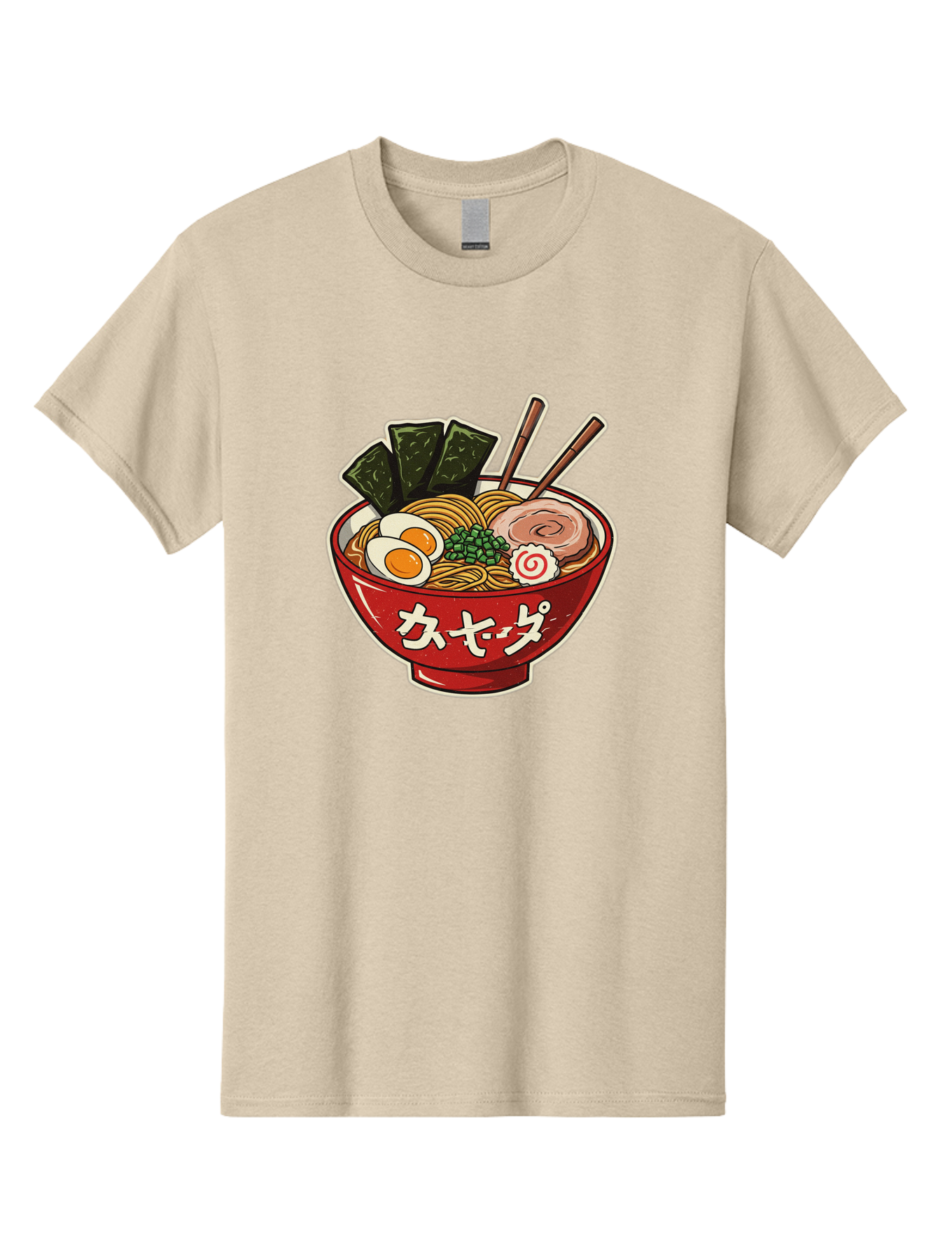 Ramen-4 Men'S Graphic Tee, 100% Cotton, Comfortable Casual Summer Wear, Machine Washable, Japanese Ramen, Noodle Soup, Boiled Egg, Green Peas, Seaweed, Sliced Pork, Chopsticks, Japanese Cuisine, Red Bowl, Katakana Script Bae701 15