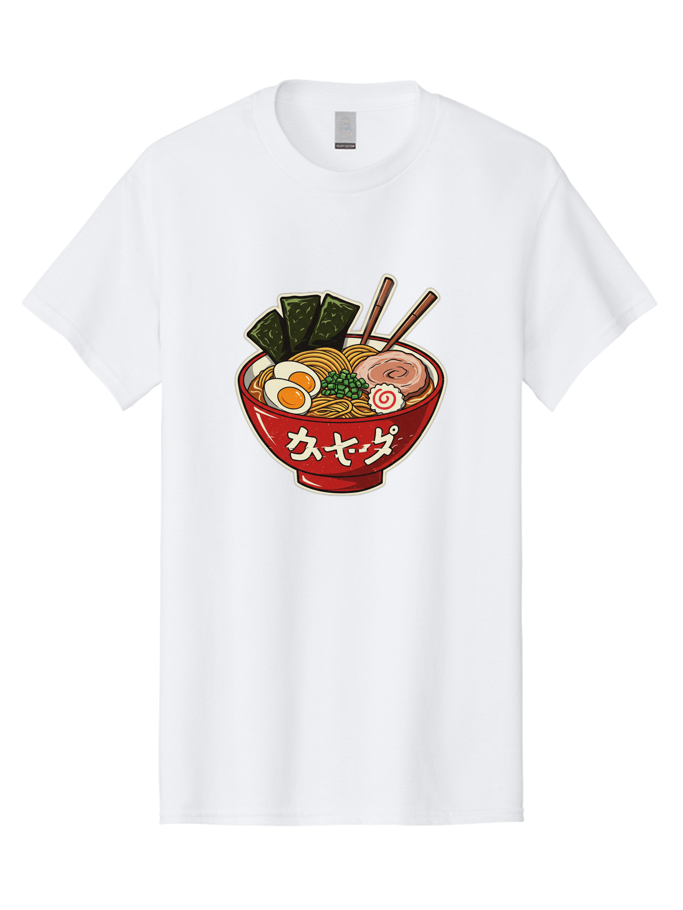 Ramen-4 Men'S Graphic Tee, 100% Cotton, Comfortable Casual Summer Wear, Machine Washable, Japanese Ramen, Noodle Soup, Boiled Egg, Green Peas, Seaweed, Sliced Pork, Chopsticks, Japanese Cuisine, Red Bowl, Katakana Script Bae701 6