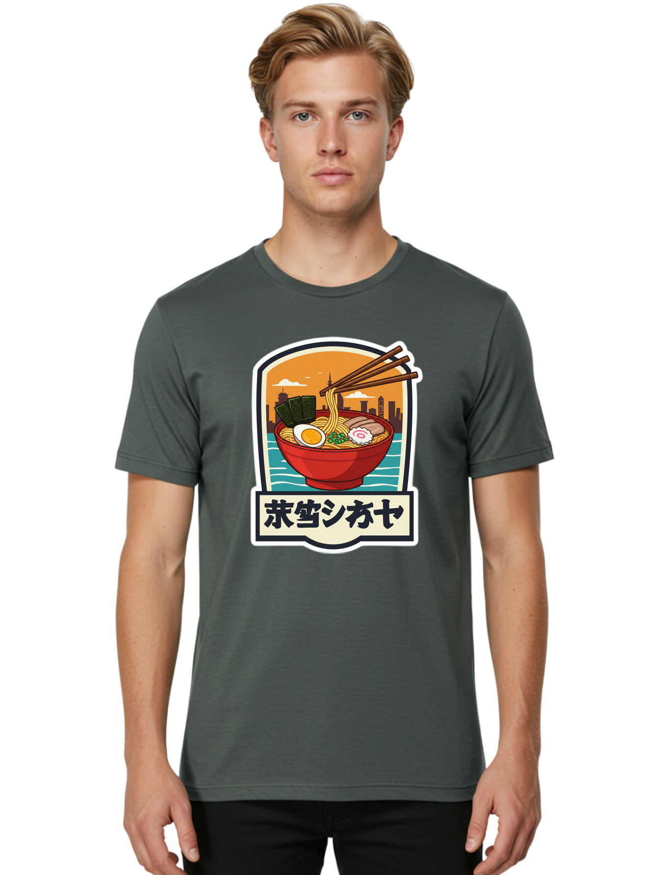 Ramen-7 Men'S Graphic Tee, 100% Cotton, Comfortable Casual Summer Wear, Machine Washable, Steaming Bowl Of Ramen, Japanese Noodles, Savory Broth, Egg, Pork Slices, Seaweed, Chopsticks, Cityscape, ?????? Bae704 30