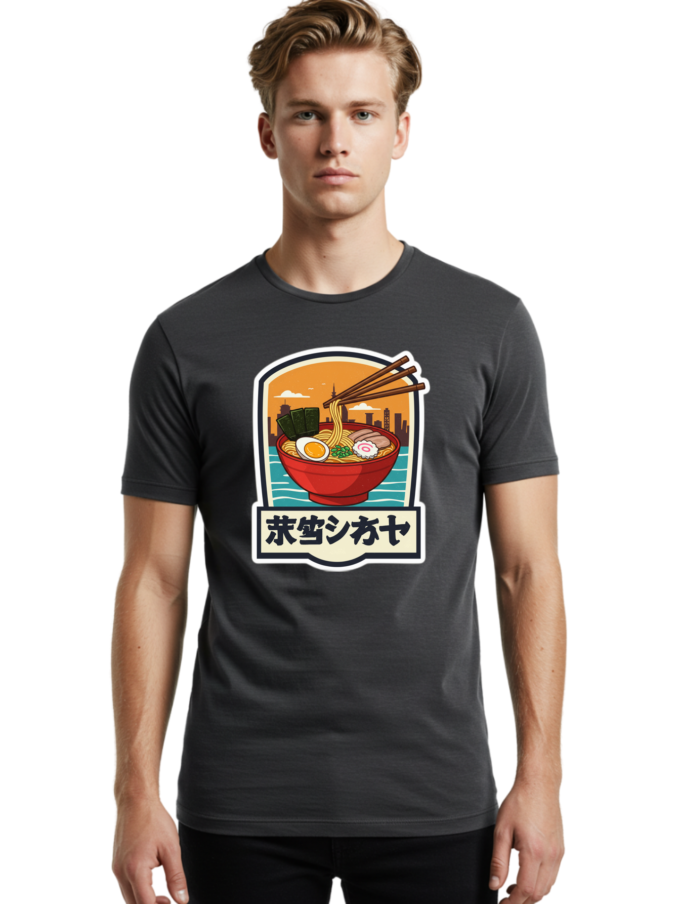 Ramen-7 Men'S Graphic Tee, 100% Cotton, Comfortable Casual Summer Wear, Machine Washable, Steaming Bowl Of Ramen, Japanese Noodles, Savory Broth, Egg, Pork Slices, Seaweed, Chopsticks, Cityscape, ?????? Bae704 25