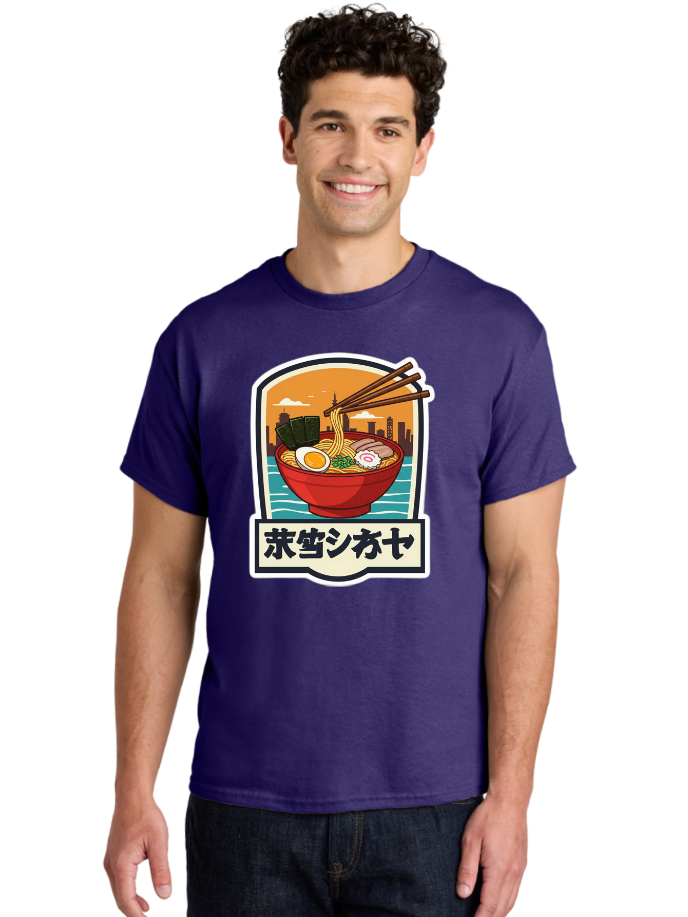 Ramen-7 Men'S Graphic Tee, 100% Cotton, Comfortable Casual Summer Wear, Machine Washable, Steaming Bowl Of Ramen, Japanese Noodles, Savory Broth, Egg, Pork Slices, Seaweed, Chopsticks, Cityscape, ?????? Bae704 23