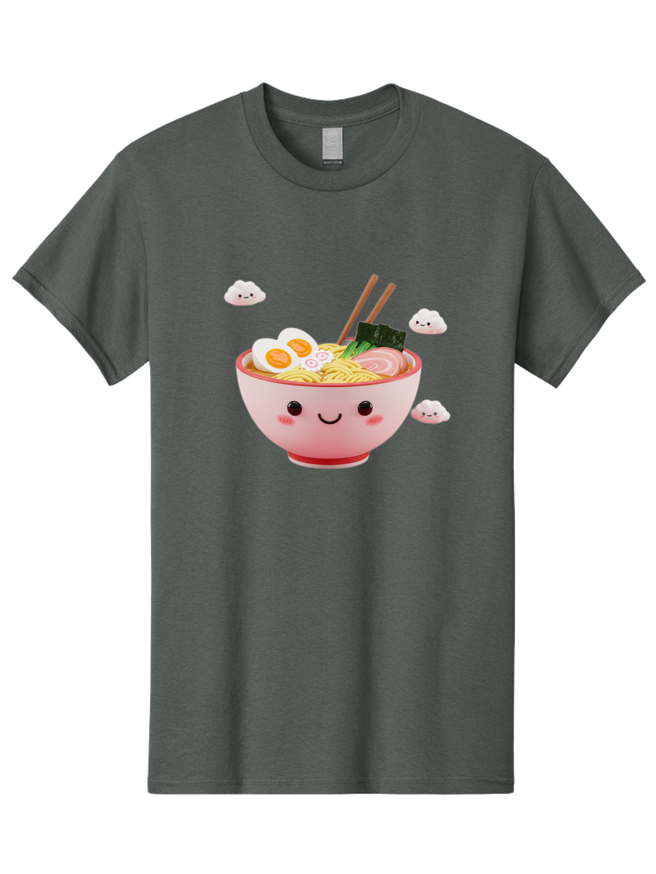 Ramen-Bowl-3 Men'S Graphic Tee, 100% Cotton, Comfortable Casual Summer Wear, Machine Washable, Steaming Hot Ramen, Kawaii Bowl, Cartoon Noodle Soup, Smiling Bowl, Boiled Egg, Sliced Pork, Seaweed, Chopsticks, Fish Cakes, Playful, Bae708 8