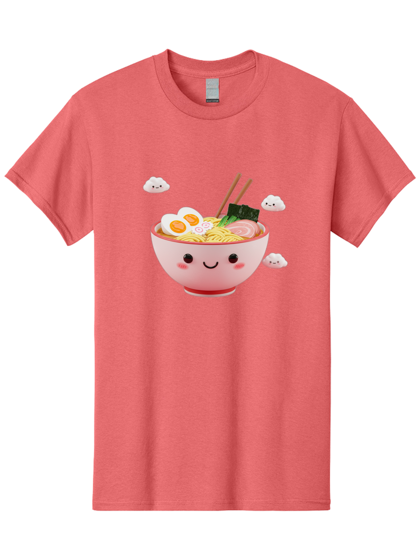 Ramen-Bowl-3 Men'S Graphic Tee, 100% Cotton, Comfortable Casual Summer Wear, Machine Washable, Steaming Hot Ramen, Kawaii Bowl, Cartoon Noodle Soup, Smiling Bowl, Boiled Egg, Sliced Pork, Seaweed, Chopsticks, Fish Cakes, Playful, Bae708 2