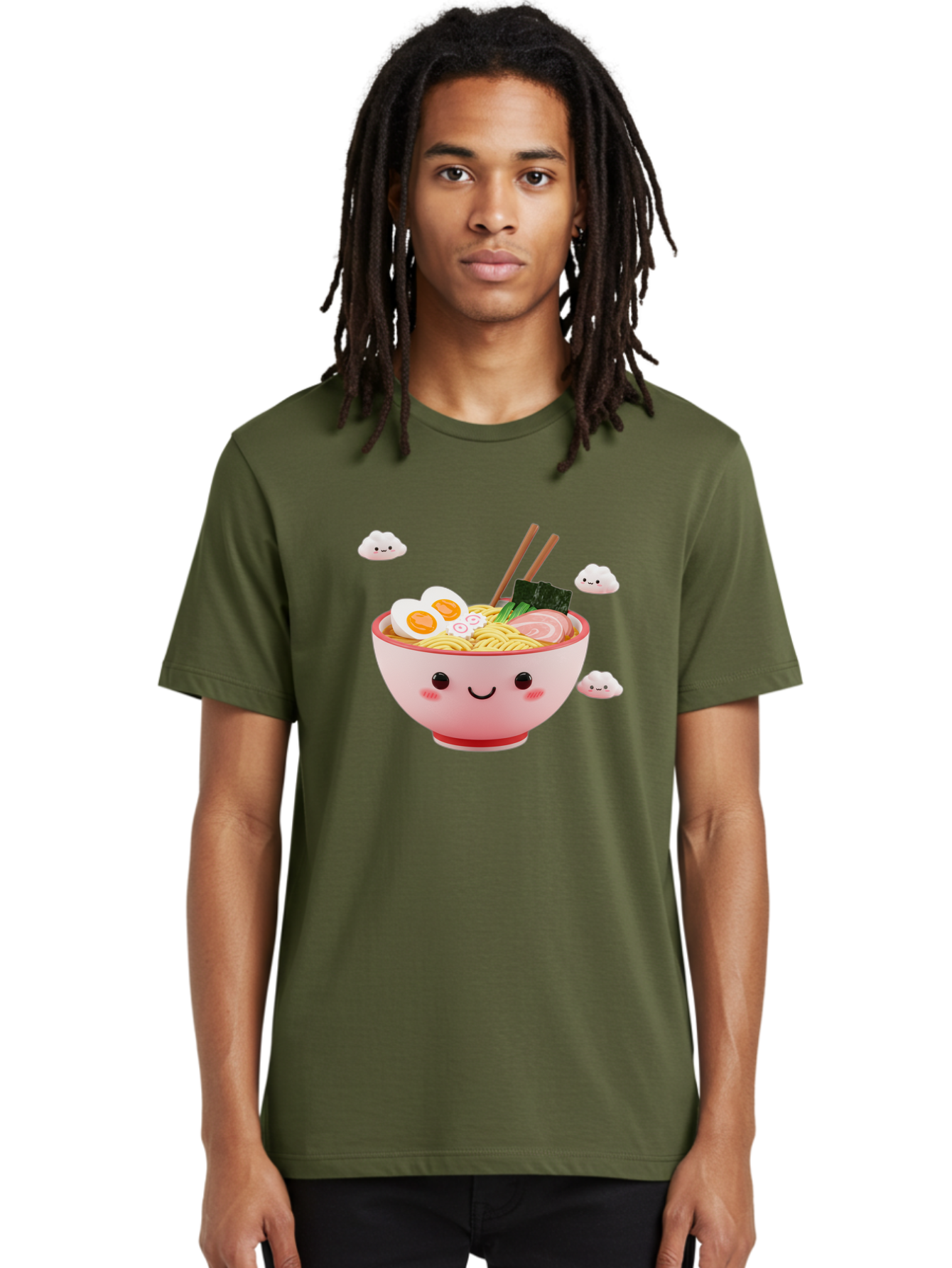 Ramen-Bowl-3 Men'S Graphic Tee, 100% Cotton, Comfortable Casual Summer Wear, Machine Washable, Steaming Hot Ramen, Kawaii Bowl, Cartoon Noodle Soup, Smiling Bowl, Boiled Egg, Sliced Pork, Seaweed, Chopsticks, Fish Cakes, Playful, Bae708 27