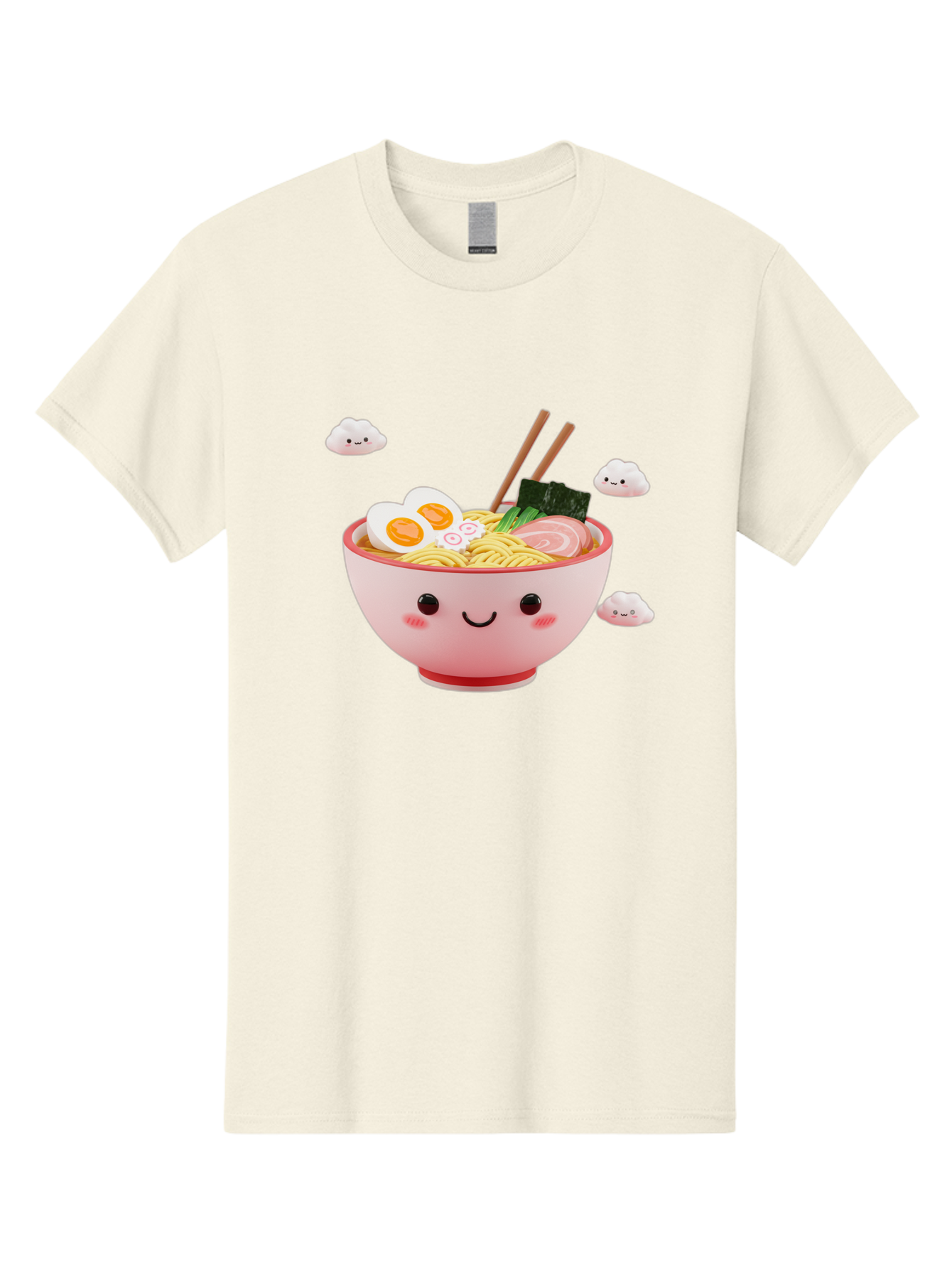 Ramen-Bowl-3 Men'S Graphic Tee, 100% Cotton, Comfortable Casual Summer Wear, Machine Washable, Steaming Hot Ramen, Kawaii Bowl, Cartoon Noodle Soup, Smiling Bowl, Boiled Egg, Sliced Pork, Seaweed, Chopsticks, Fish Cakes, Playful, Bae708 1