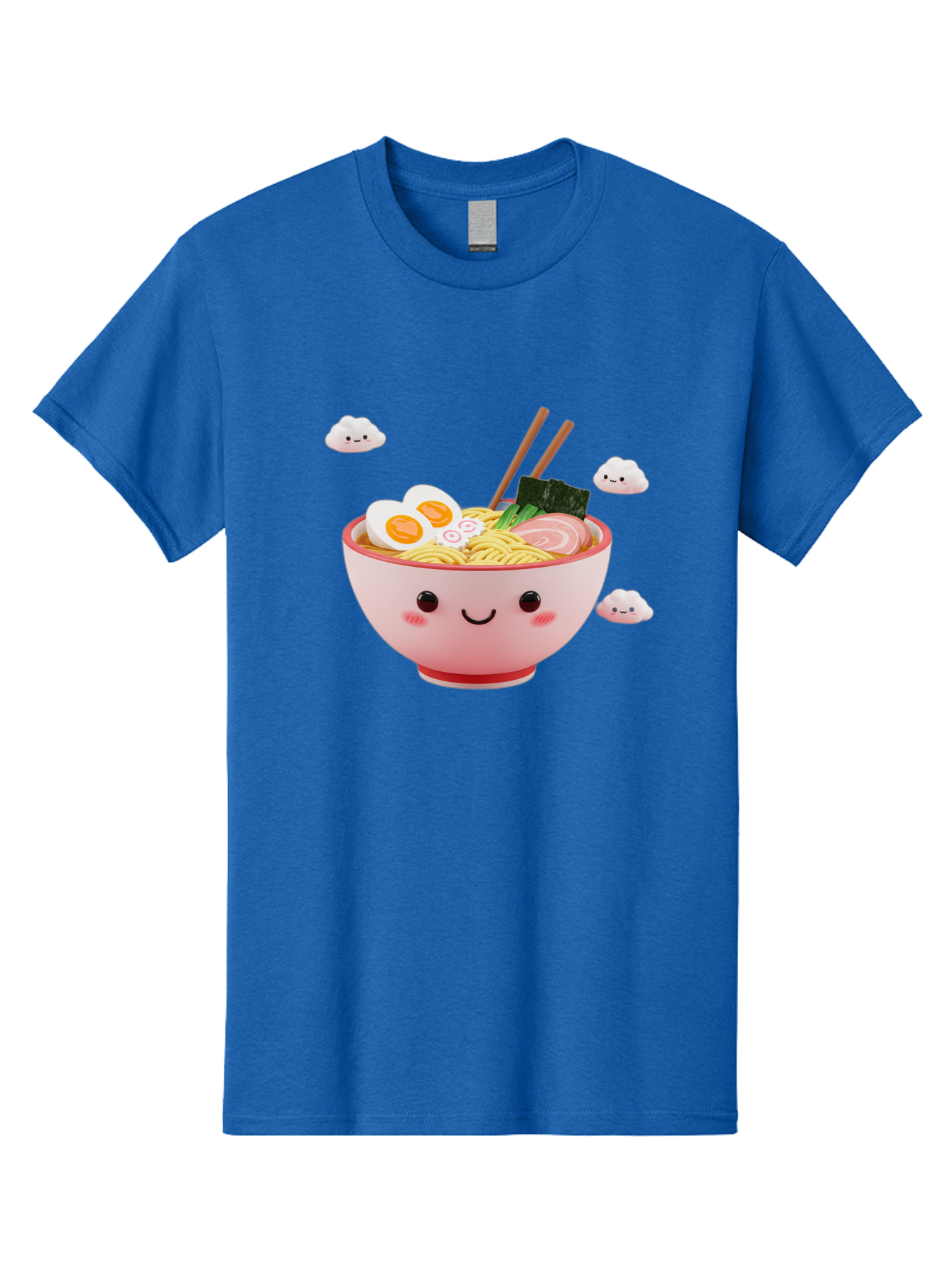 Ramen-Bowl-3 Men'S Graphic Tee, 100% Cotton, Comfortable Casual Summer Wear, Machine Washable, Steaming Hot Ramen, Kawaii Bowl, Cartoon Noodle Soup, Smiling Bowl, Boiled Egg, Sliced Pork, Seaweed, Chopsticks, Fish Cakes, Playful, Bae708 3
