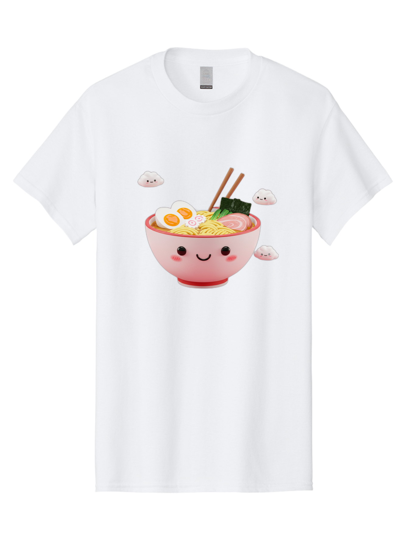 Ramen-Bowl-3 Men'S Graphic Tee, 100% Cotton, Comfortable Casual Summer Wear, Machine Washable, Steaming Hot Ramen, Kawaii Bowl, Cartoon Noodle Soup, Smiling Bowl, Boiled Egg, Sliced Pork, Seaweed, Chopsticks, Fish Cakes, Playful, Bae708 4