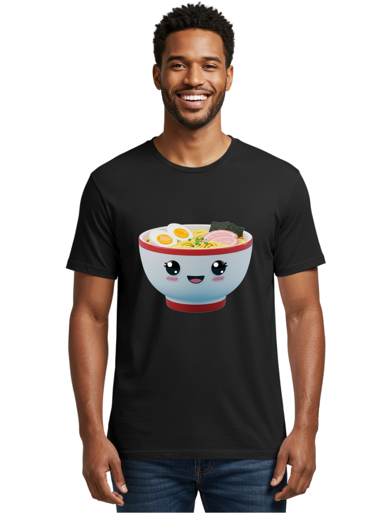 Ramen-Noodle-Bowl Men'S Graphic Tee, 100% Cotton, Comfortable Casual Summer Wear, Machine Washable, Kawaii Ramen Bowl, Cartoon Noodle Soup, Japanese Cuisine, Animated Food, Ramen Noodles, Boiled Egg, Seaweed, Sliced Ham, Cute Bowl, Bae716 20
