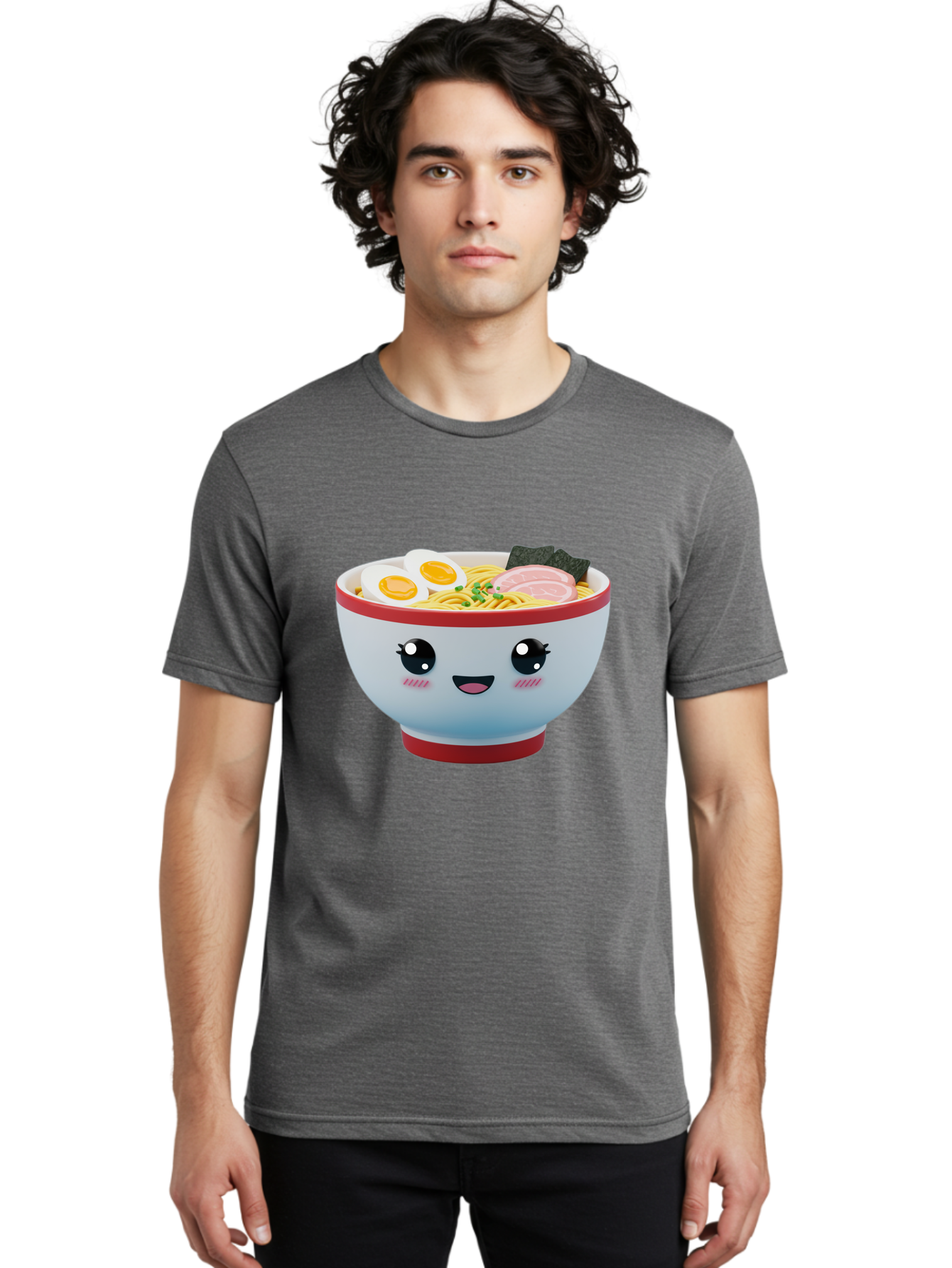Ramen-Noodle-Bowl Men'S Graphic Tee, 100% Cotton, Comfortable Casual Summer Wear, Machine Washable, Kawaii Ramen Bowl, Cartoon Noodle Soup, Japanese Cuisine, Animated Food, Ramen Noodles, Boiled Egg, Seaweed, Sliced Ham, Cute Bowl, Bae716 25