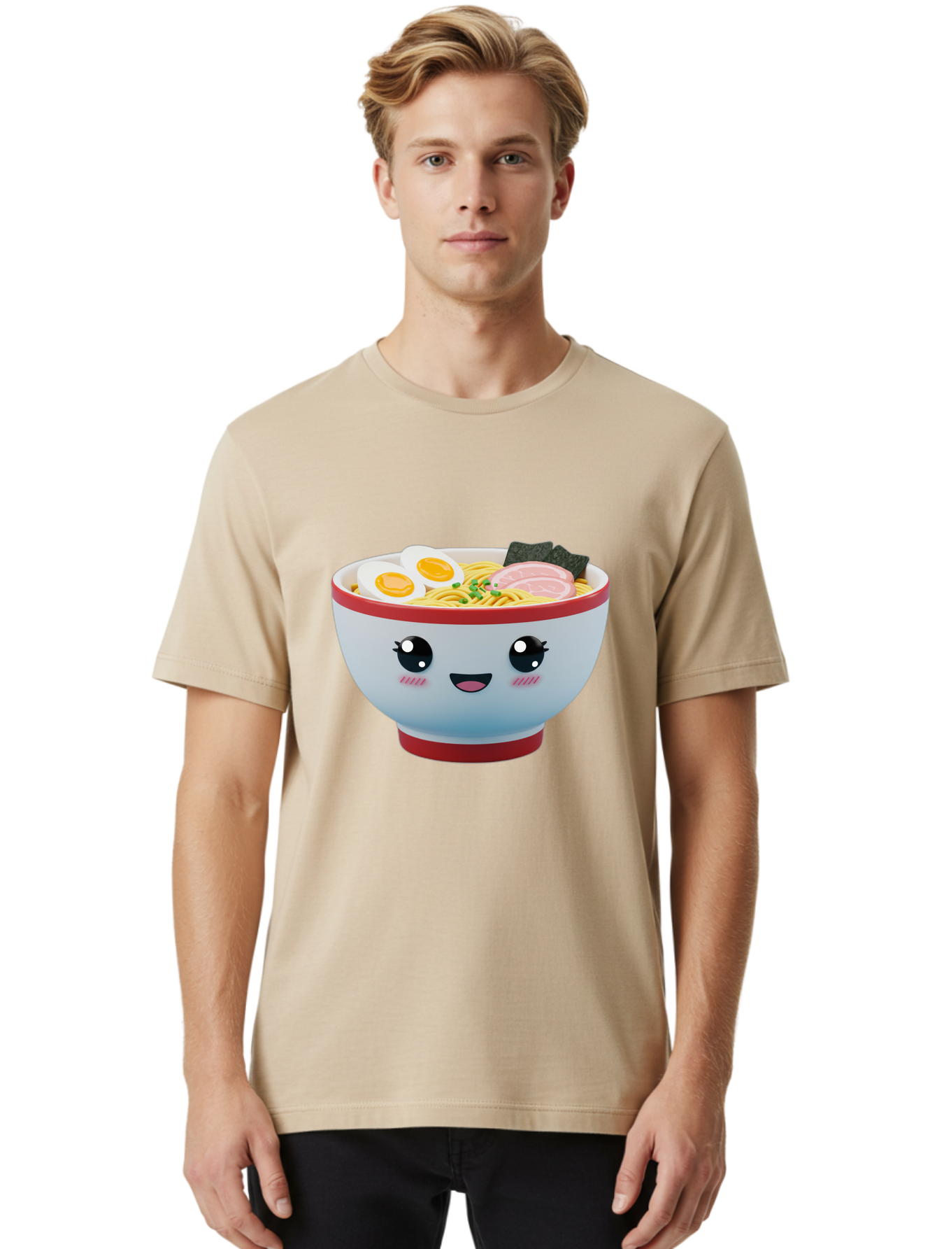 Ramen-Noodle-Bowl Men'S Graphic Tee, 100% Cotton, Comfortable Casual Summer Wear, Machine Washable, Kawaii Ramen Bowl, Cartoon Noodle Soup, Japanese Cuisine, Animated Food, Ramen Noodles, Boiled Egg, Seaweed, Sliced Ham, Cute Bowl, Bae716 26