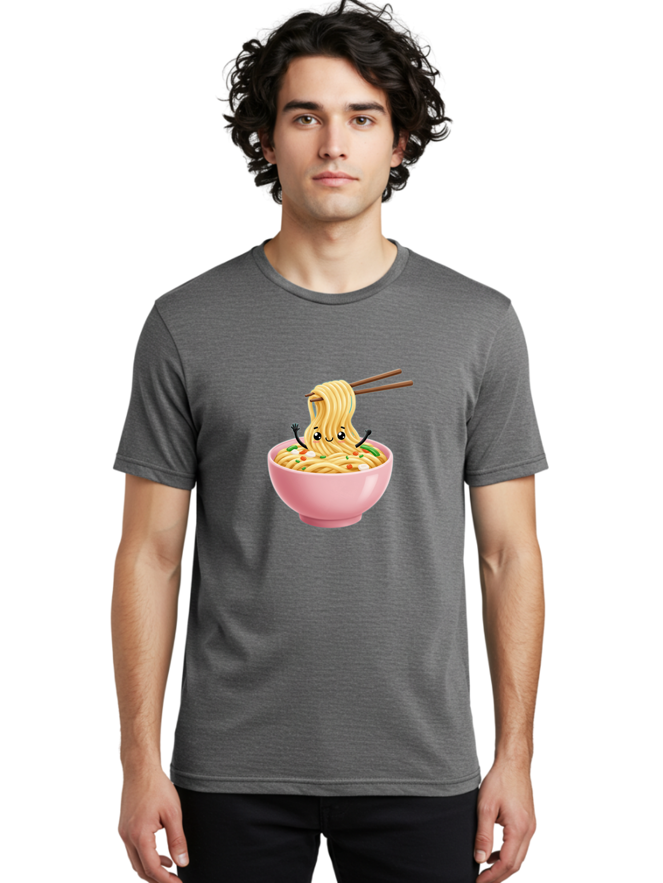 Ramen-Noodle-Character Men'S Graphic Tee, 100% Cotton, Comfortable Casual Summer Wear, Machine Washable, Cartoon Noodles, Ramen Noodles, Noodle Character, Kawaii Food, Cute Noodles, Asian Cuisine, Noodle Bowl, Tasty Noodles, Foodie Art, Bae717 22