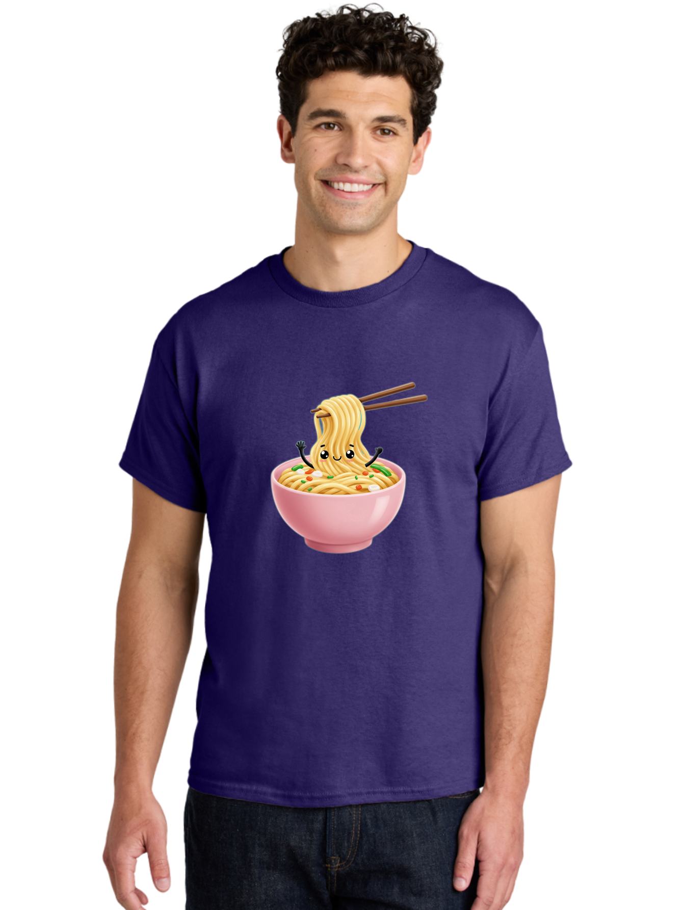 Ramen-Noodle-Character Men'S Graphic Tee, 100% Cotton, Comfortable Casual Summer Wear, Machine Washable, Cartoon Noodles, Ramen Noodles, Noodle Character, Kawaii Food, Cute Noodles, Asian Cuisine, Noodle Bowl, Tasty Noodles, Foodie Art, Bae717 28