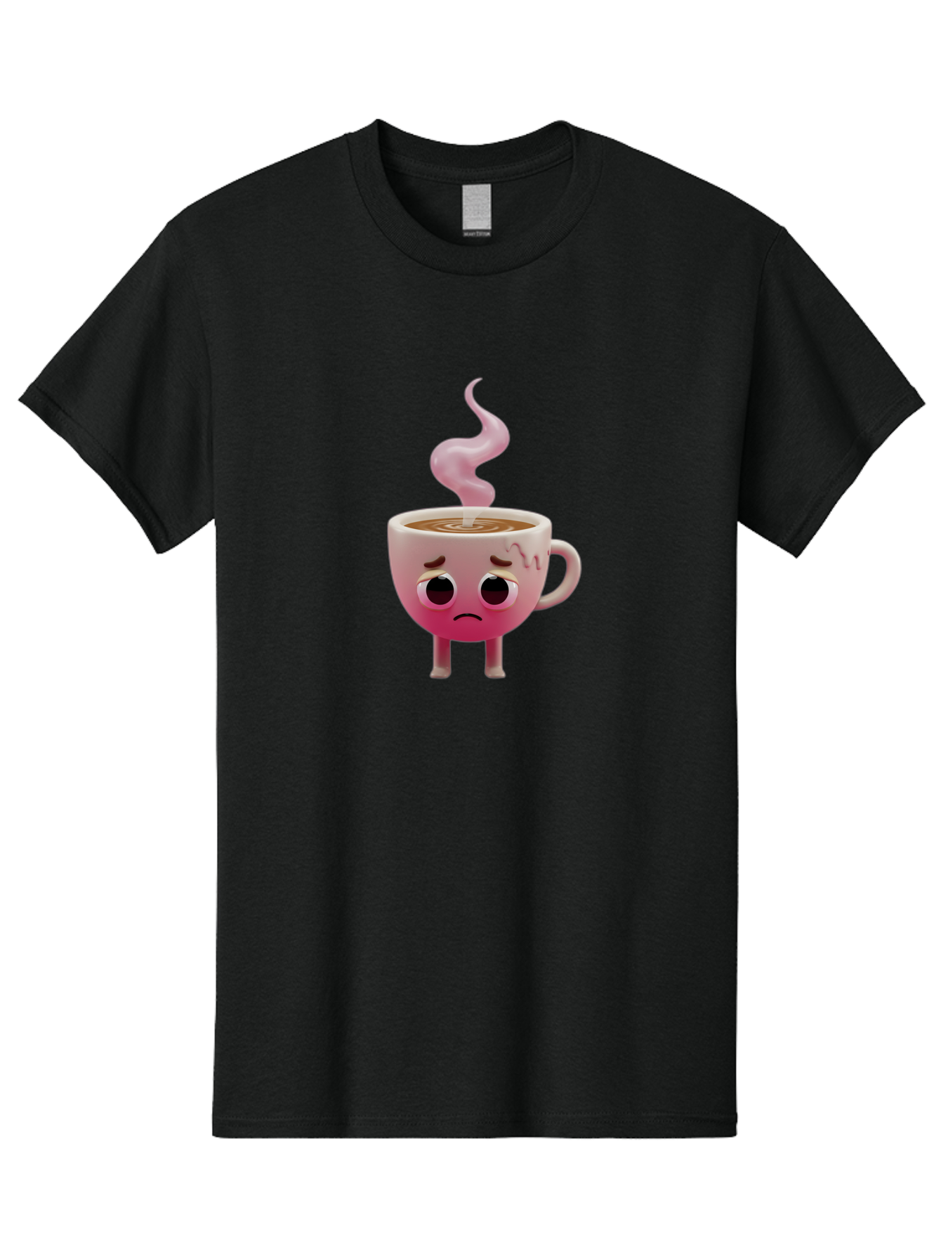 Sad-Coffee-Cup-1 Men'S Graphic Tee, 100% Cotton, Comfortable Casual Summer Wear, Machine Washable, Cartoon Coffee Cup With Face, Coffee In The Cup, Steaming Hot Beverage, Sad Face Expression, Pink Gradient Color, Quirky Character Design, Bae730 11