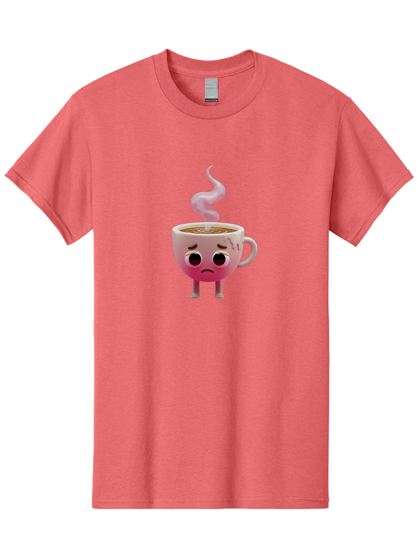 Sad-Coffee-Cup-1 Men'S Graphic Tee, 100% Cotton, Comfortable Casual Summer Wear, Machine Washable, Cartoon Coffee Cup With Face, Coffee In The Cup, Steaming Hot Beverage, Sad Face Expression, Pink Gradient Color, Quirky Character Design, Bae730 2