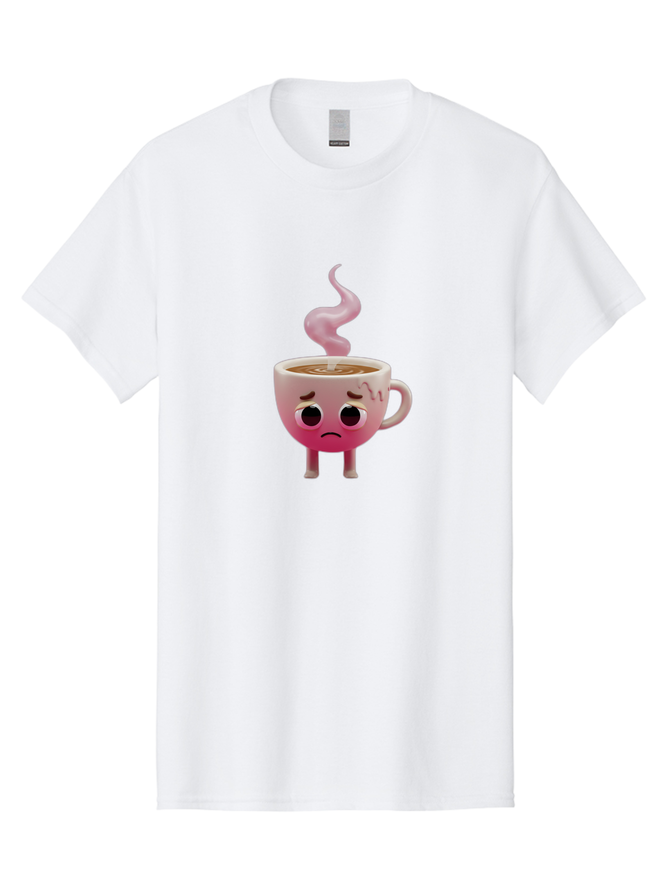 Sad-Coffee-Cup-1 Men'S Graphic Tee, 100% Cotton, Comfortable Casual Summer Wear, Machine Washable, Cartoon Coffee Cup With Face, Coffee In The Cup, Steaming Hot Beverage, Sad Face Expression, Pink Gradient Color, Quirky Character Design, Bae730 5