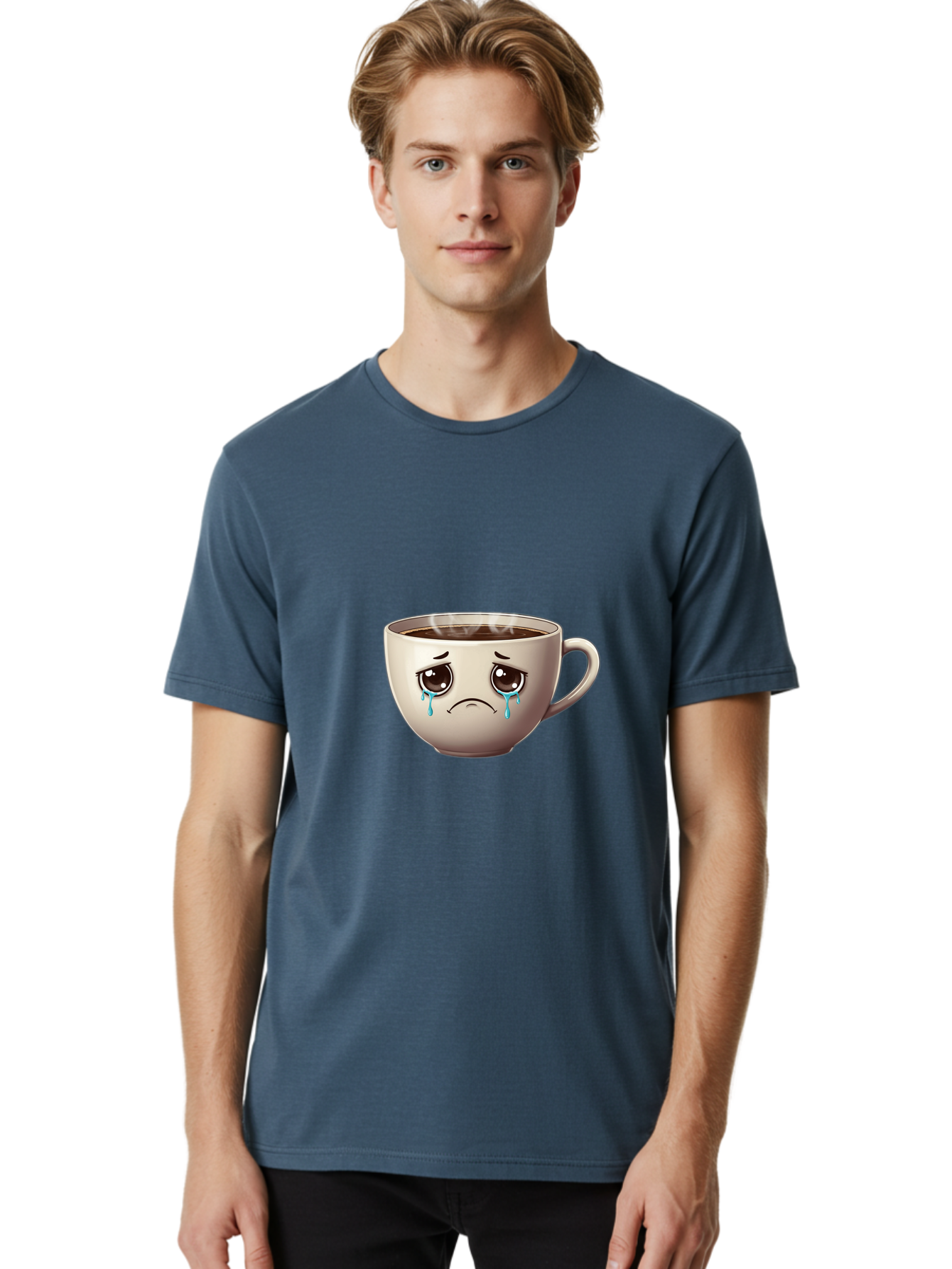 Sad-Coffee-Cup-2 Men'S Graphic Tee, 100% Cotton, Comfortable Casual Summer Wear, Machine Washable, Unhappy Coffee Cup, Sad Face, Crying Emoji, Steaming Hot Coffee, Frowning Face, Emotional Beverage, Coffee Lover'S Distress, Tearful Coffee Cup Bae731 26