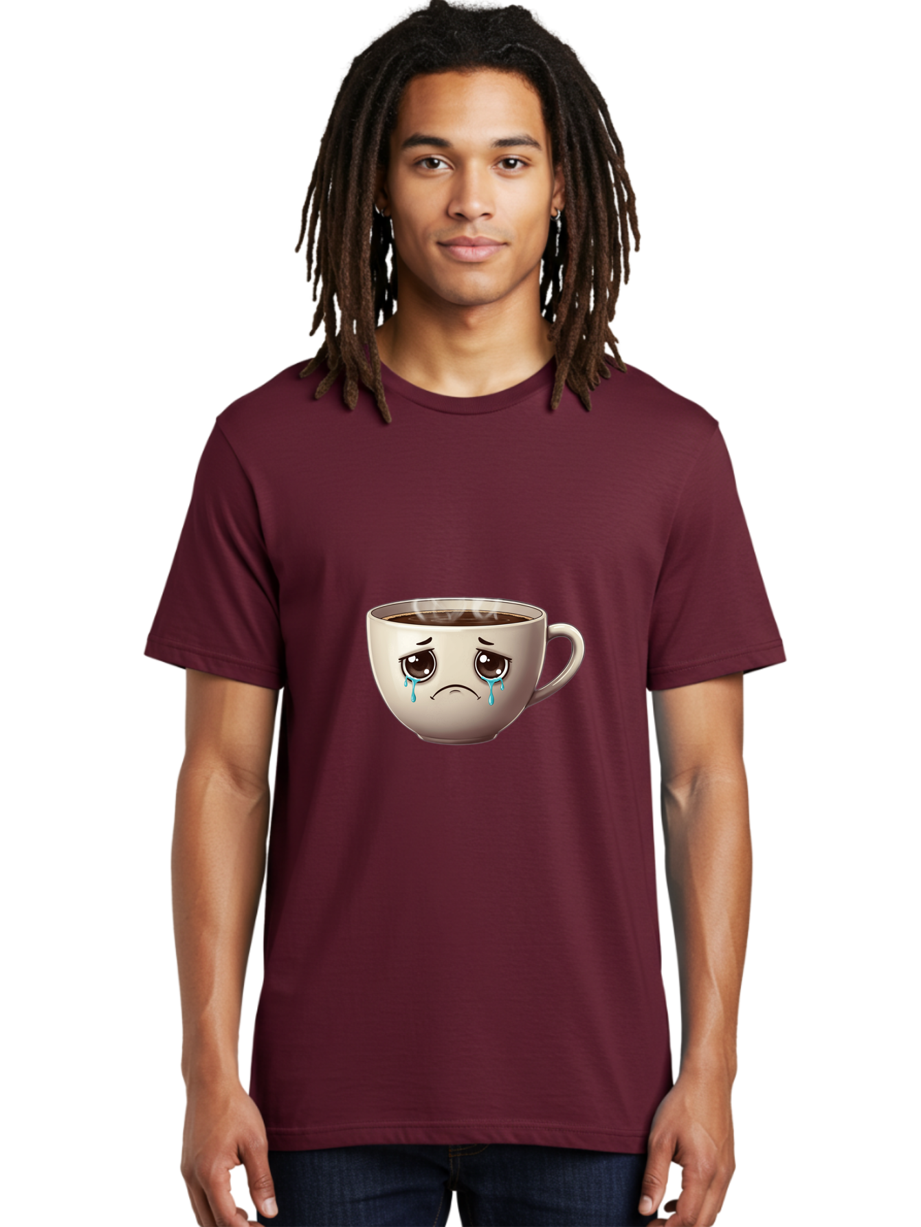 Sad-Coffee-Cup-2 Men'S Graphic Tee, 100% Cotton, Comfortable Casual Summer Wear, Machine Washable, Unhappy Coffee Cup, Sad Face, Crying Emoji, Steaming Hot Coffee, Frowning Face, Emotional Beverage, Coffee Lover'S Distress, Tearful Coffee Cup Bae731 18