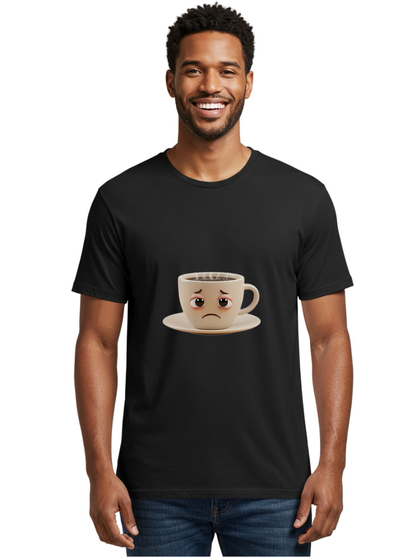 Sad-Coffee-Cup-3 Men'S Graphic Tee, 100% Cotton, Comfortable Casual Summer Wear, Machine Washable, Sad Coffee Cup, Frowning Face, Coffee Break, Unhappy Mood, Cartoon Character, Cute Design, Coffee Lover, Emotional Expression, Bae732 24