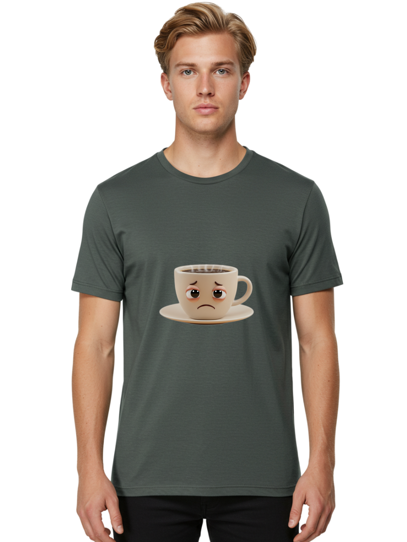 Sad-Coffee-Cup-3 Men'S Graphic Tee, 100% Cotton, Comfortable Casual Summer Wear, Machine Washable, Sad Coffee Cup, Frowning Face, Coffee Break, Unhappy Mood, Cartoon Character, Cute Design, Coffee Lover, Emotional Expression, Bae732 29