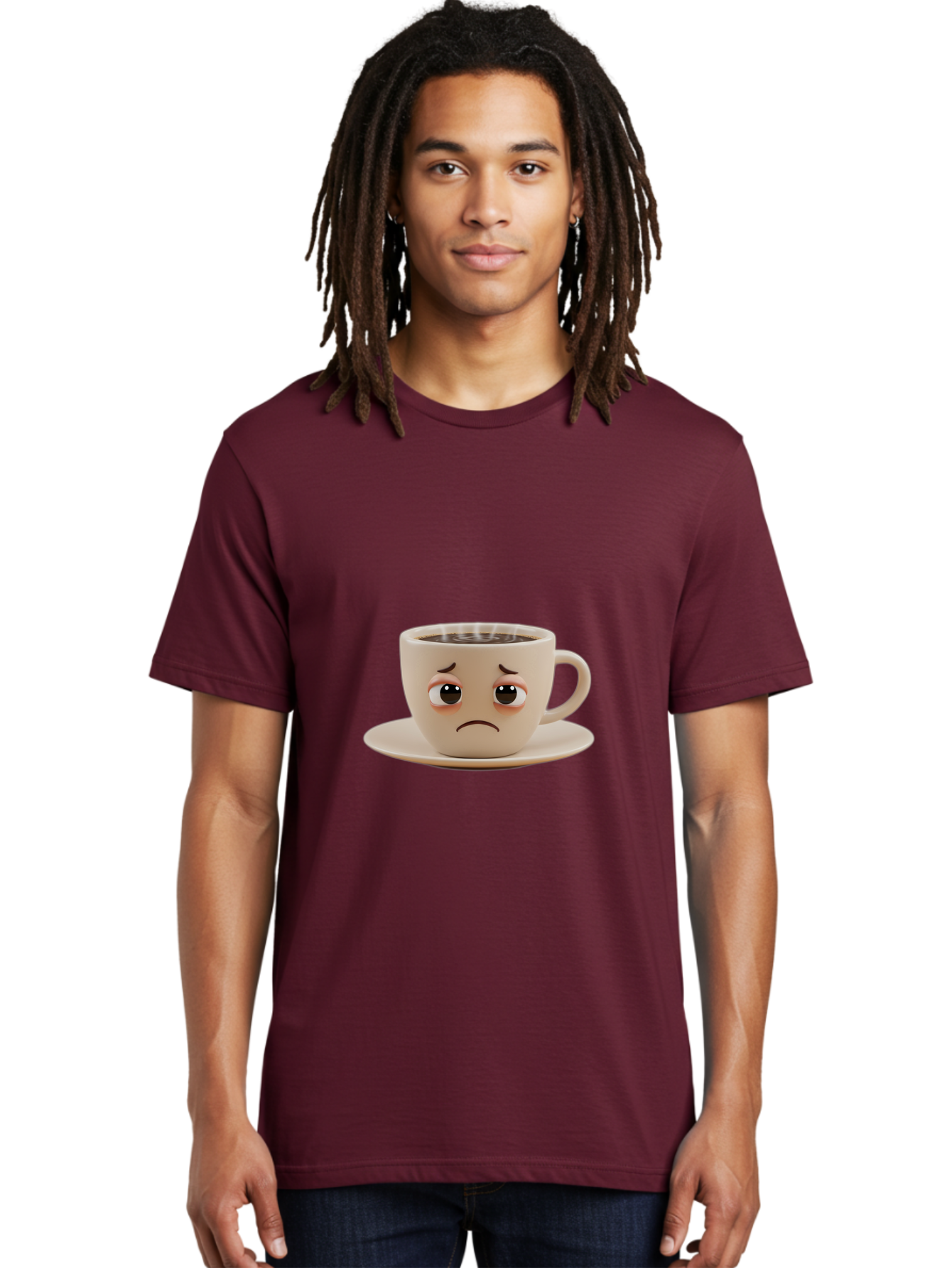 Sad-Coffee-Cup-3 Men'S Graphic Tee, 100% Cotton, Comfortable Casual Summer Wear, Machine Washable, Sad Coffee Cup, Frowning Face, Coffee Break, Unhappy Mood, Cartoon Character, Cute Design, Coffee Lover, Emotional Expression, Bae732 28