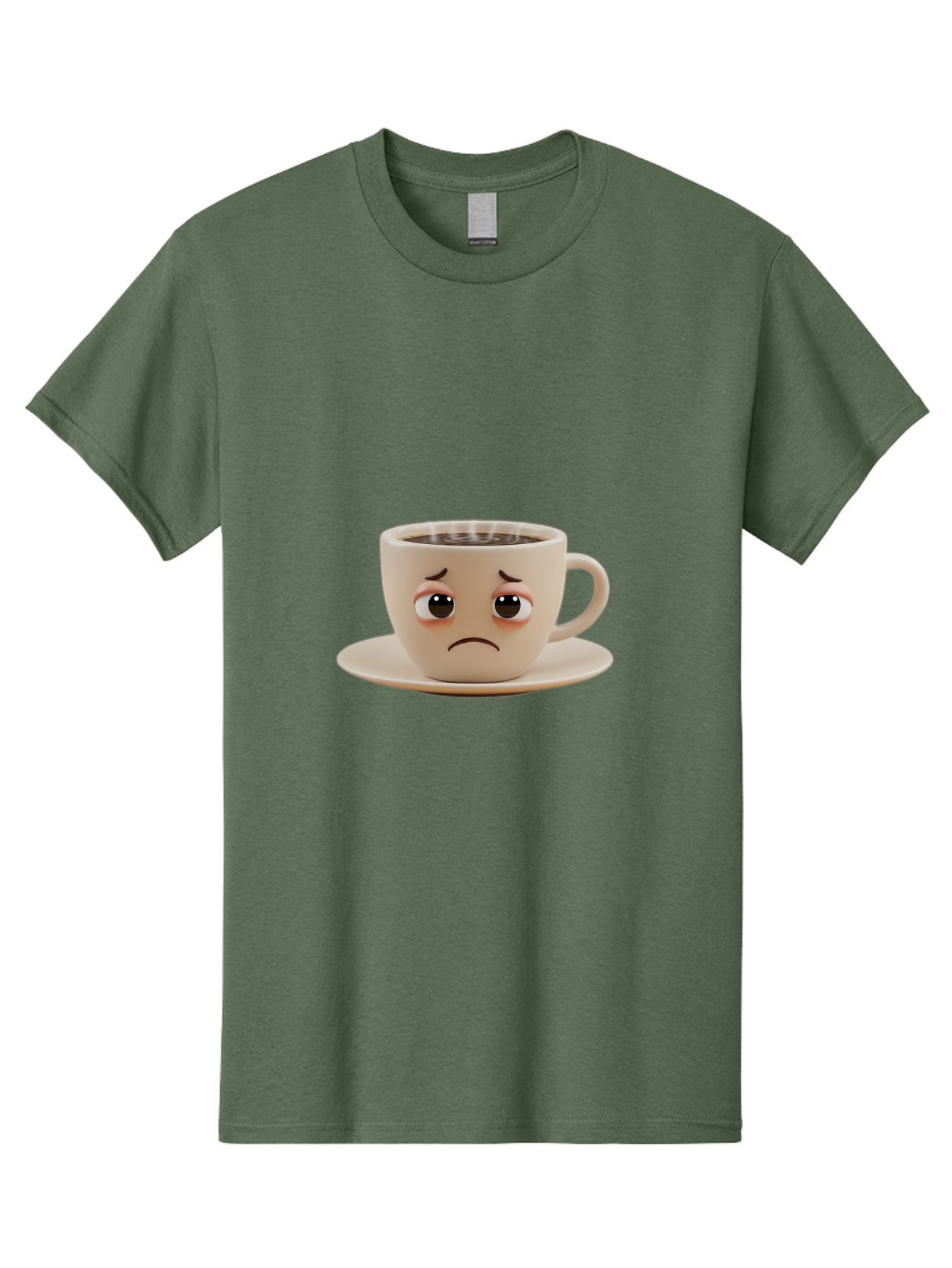 Sad-Coffee-Cup-3 Men'S Graphic Tee, 100% Cotton, Comfortable Casual Summer Wear, Machine Washable, Sad Coffee Cup, Frowning Face, Coffee Break, Unhappy Mood, Cartoon Character, Cute Design, Coffee Lover, Emotional Expression, Bae732 2