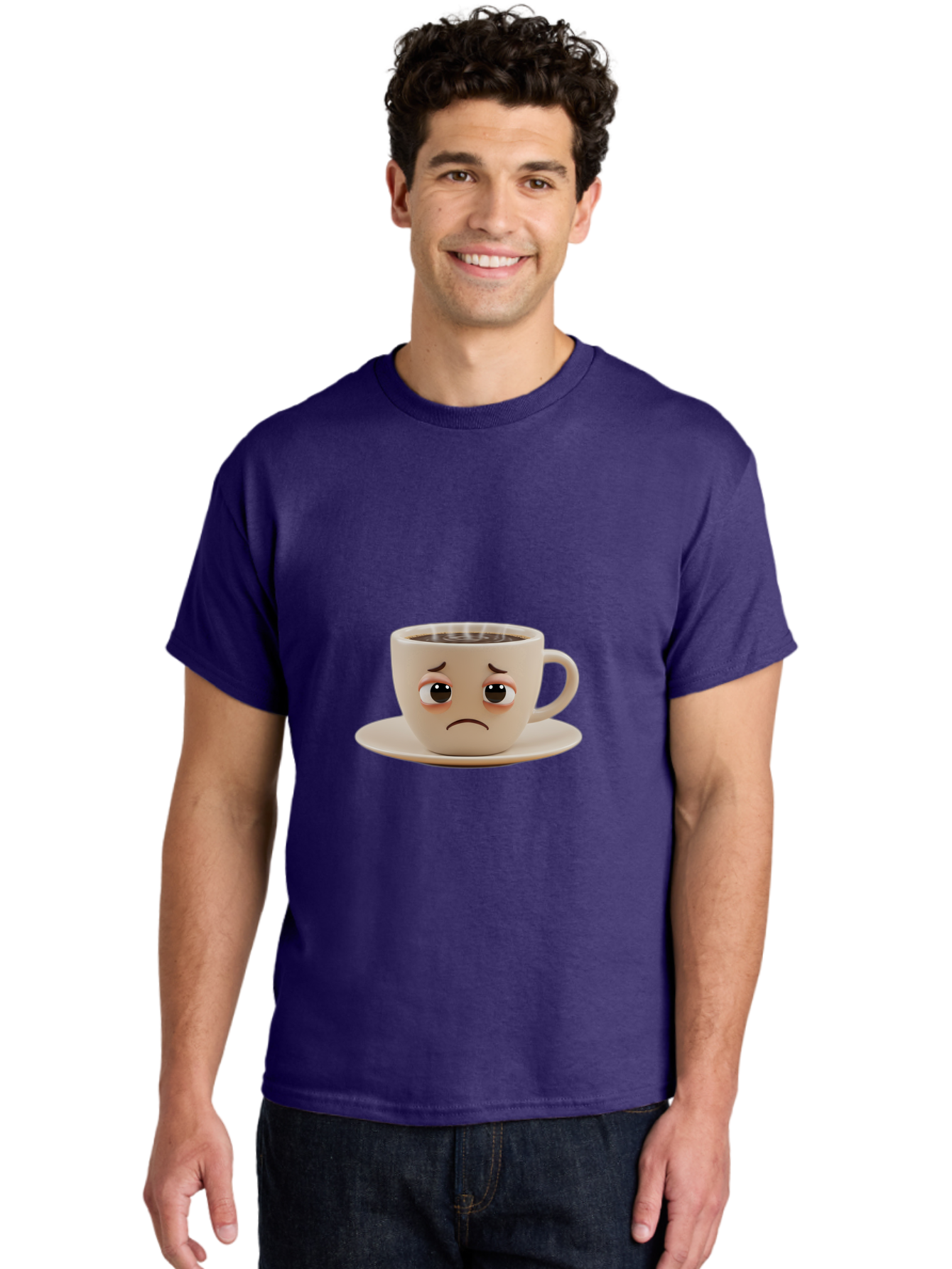 Sad-Coffee-Cup-3 Men'S Graphic Tee, 100% Cotton, Comfortable Casual Summer Wear, Machine Washable, Sad Coffee Cup, Frowning Face, Coffee Break, Unhappy Mood, Cartoon Character, Cute Design, Coffee Lover, Emotional Expression, Bae732 19