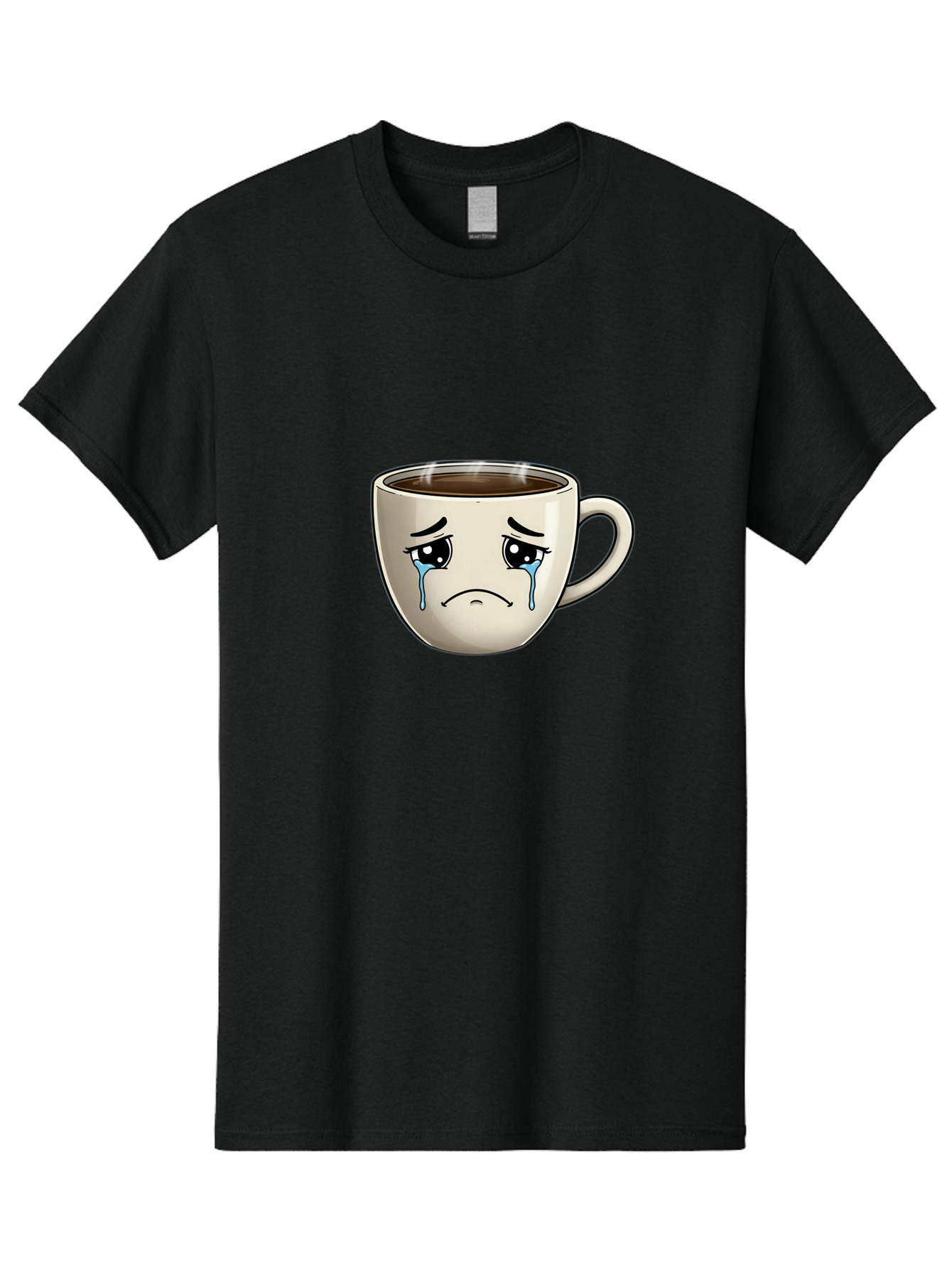 Sad-Coffee-Cup Men'S Graphic Tee, 100% Cotton, Comfortable Casual Summer Wear, Machine Washable, Sad Coffee Cup, Crying Face, Dark Coffee, Steaming Hot, Emotional Expression, Coffee Culture, Sad Face Cartoon, Morning Coffee, Coffee Break Bae733 7