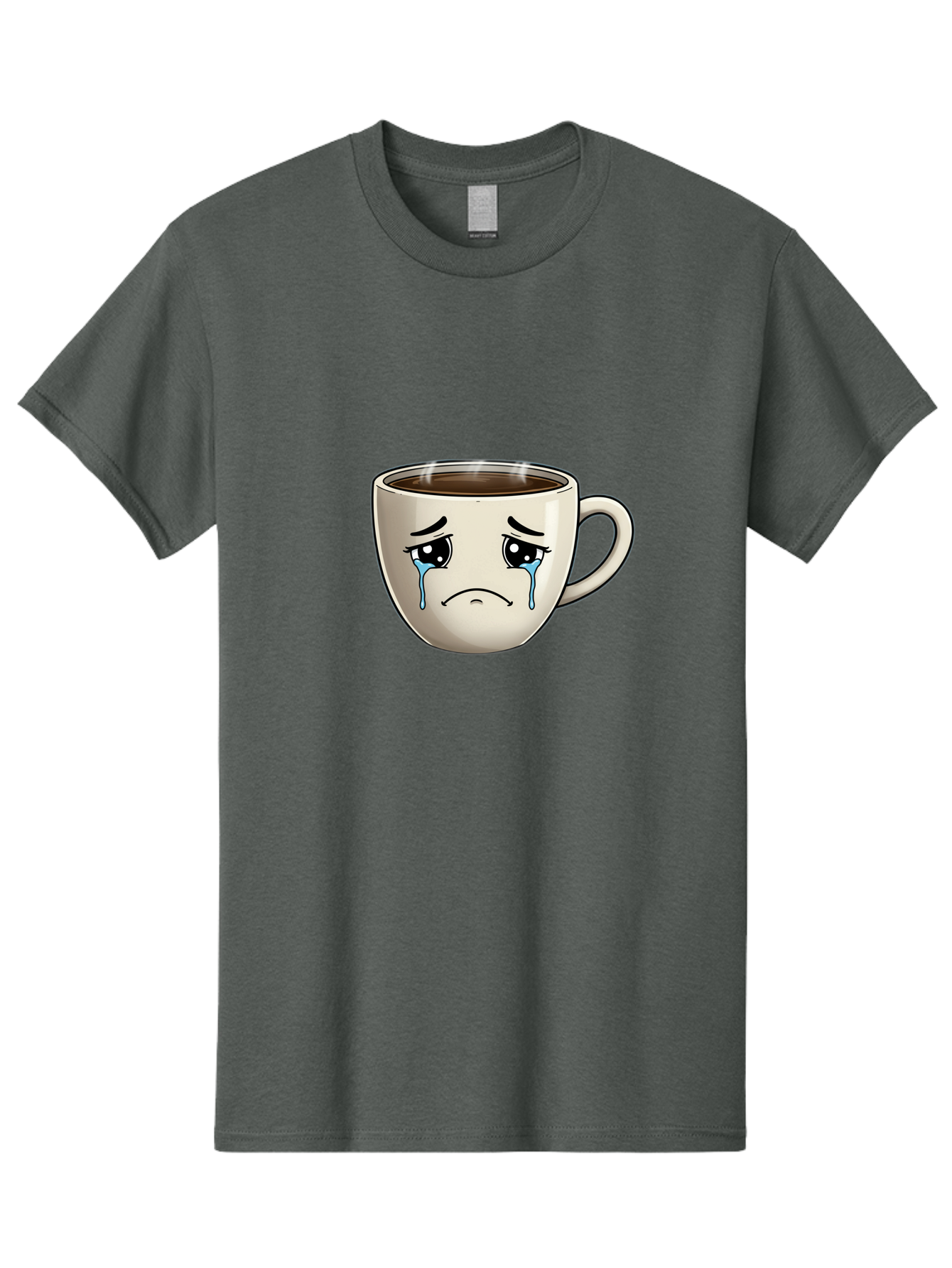Sad-Coffee-Cup Men'S Graphic Tee, 100% Cotton, Comfortable Casual Summer Wear, Machine Washable, Sad Coffee Cup, Crying Face, Dark Coffee, Steaming Hot, Emotional Expression, Coffee Culture, Sad Face Cartoon, Morning Coffee, Coffee Break Bae733 11