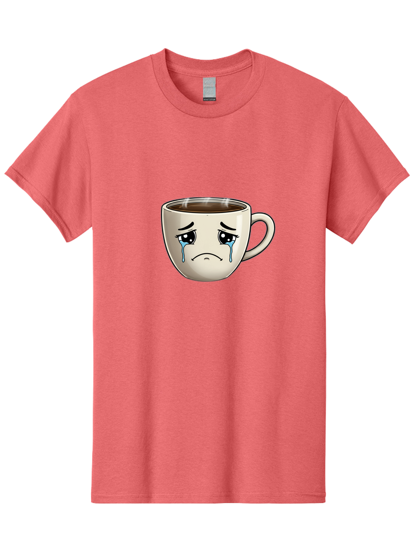 Sad-Coffee-Cup Men'S Graphic Tee, 100% Cotton, Comfortable Casual Summer Wear, Machine Washable, Sad Coffee Cup, Crying Face, Dark Coffee, Steaming Hot, Emotional Expression, Coffee Culture, Sad Face Cartoon, Morning Coffee, Coffee Break Bae733 15