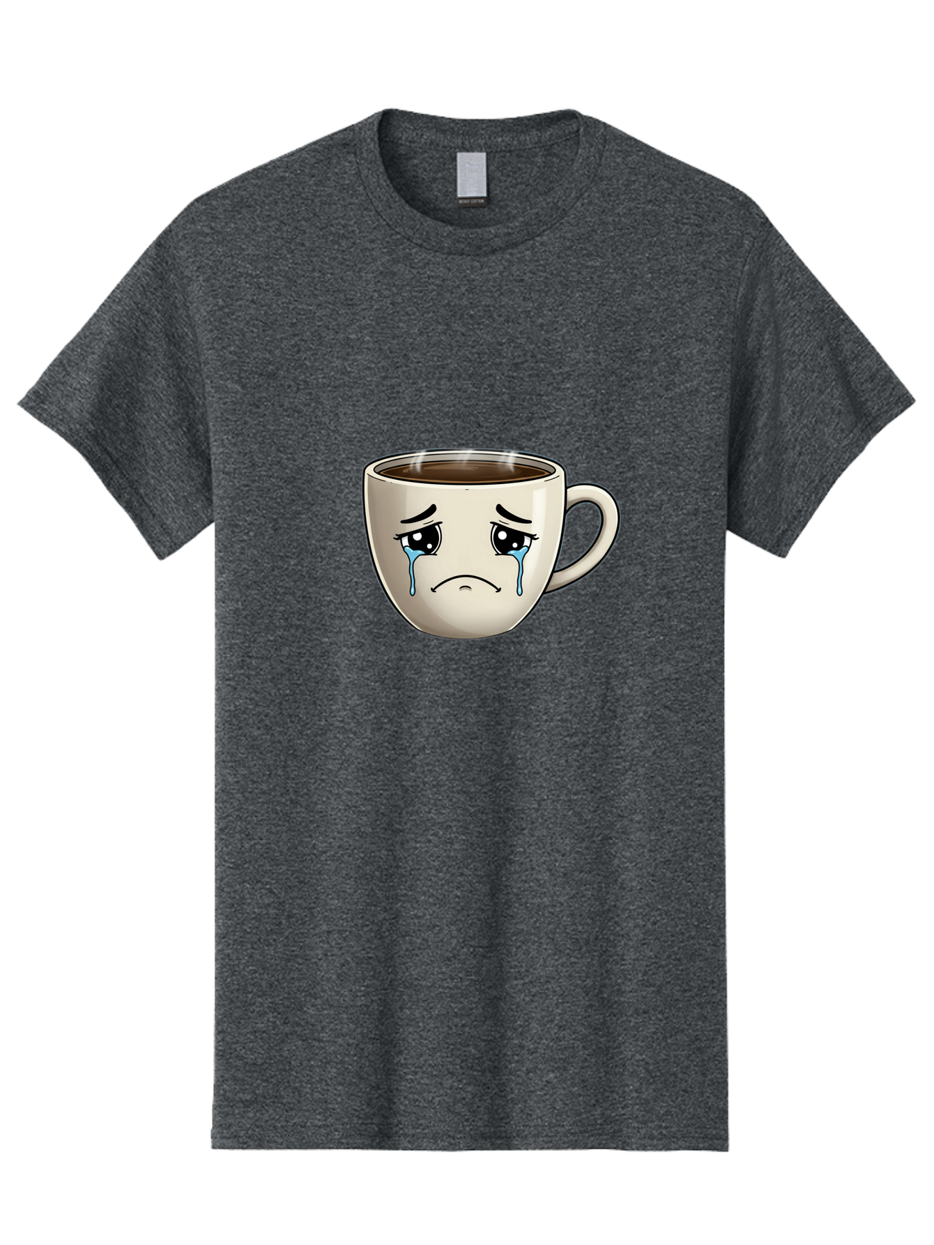 Sad-Coffee-Cup Men'S Graphic Tee, 100% Cotton, Comfortable Casual Summer Wear, Machine Washable, Sad Coffee Cup, Crying Face, Dark Coffee, Steaming Hot, Emotional Expression, Coffee Culture, Sad Face Cartoon, Morning Coffee, Coffee Break Bae733 8