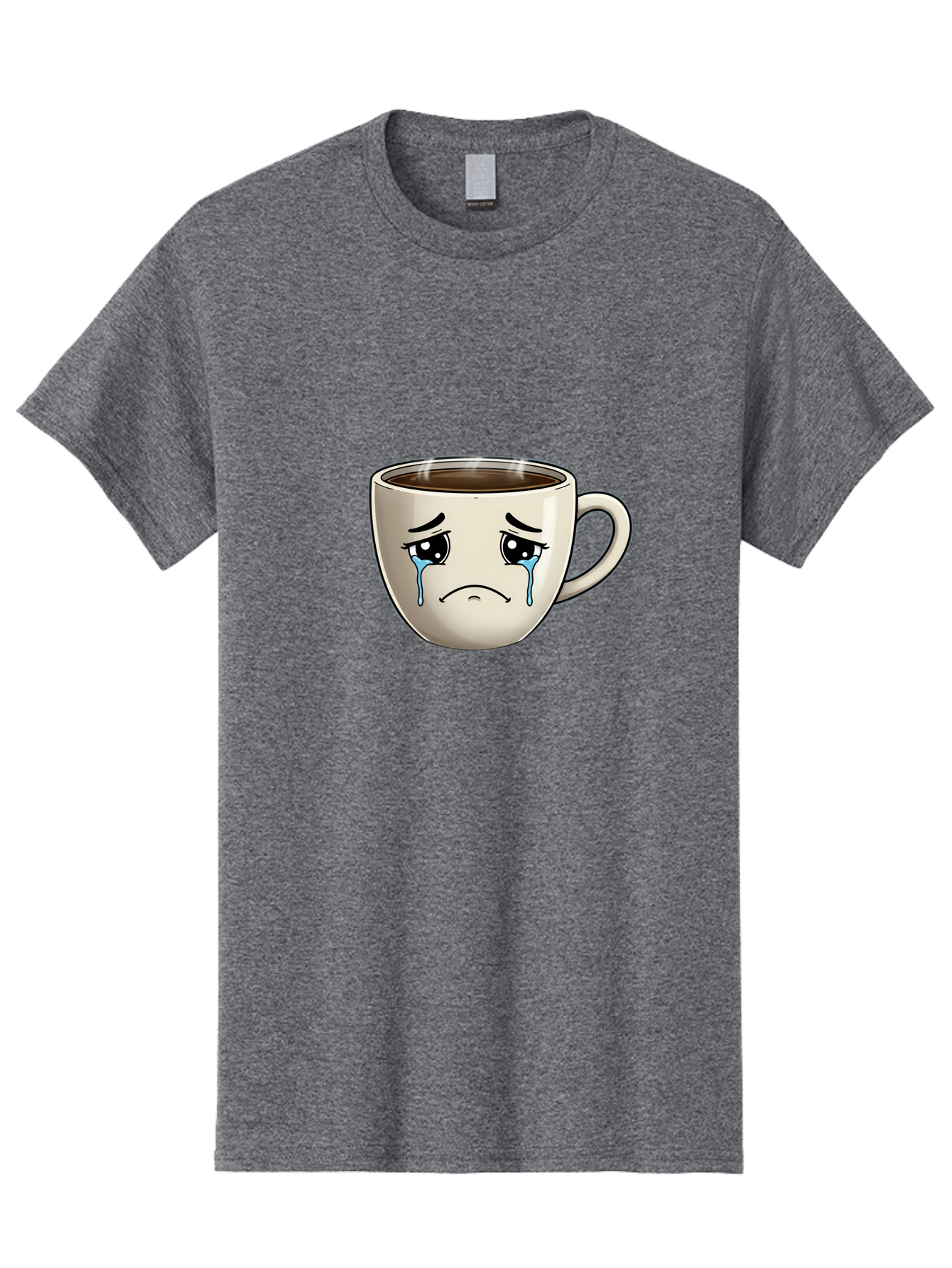 Sad-Coffee-Cup Men'S Graphic Tee, 100% Cotton, Comfortable Casual Summer Wear, Machine Washable, Sad Coffee Cup, Crying Face, Dark Coffee, Steaming Hot, Emotional Expression, Coffee Culture, Sad Face Cartoon, Morning Coffee, Coffee Break Bae733 14