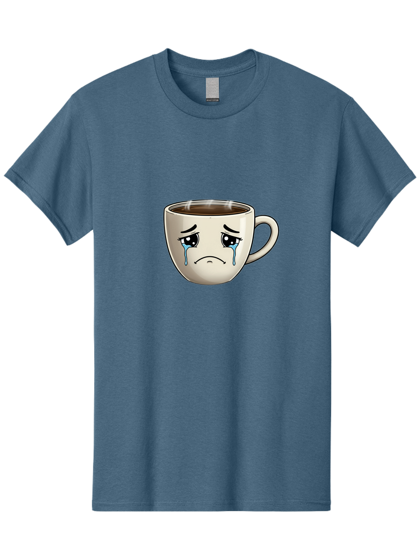 Sad-Coffee-Cup Men'S Graphic Tee, 100% Cotton, Comfortable Casual Summer Wear, Machine Washable, Sad Coffee Cup, Crying Face, Dark Coffee, Steaming Hot, Emotional Expression, Coffee Culture, Sad Face Cartoon, Morning Coffee, Coffee Break Bae733 9