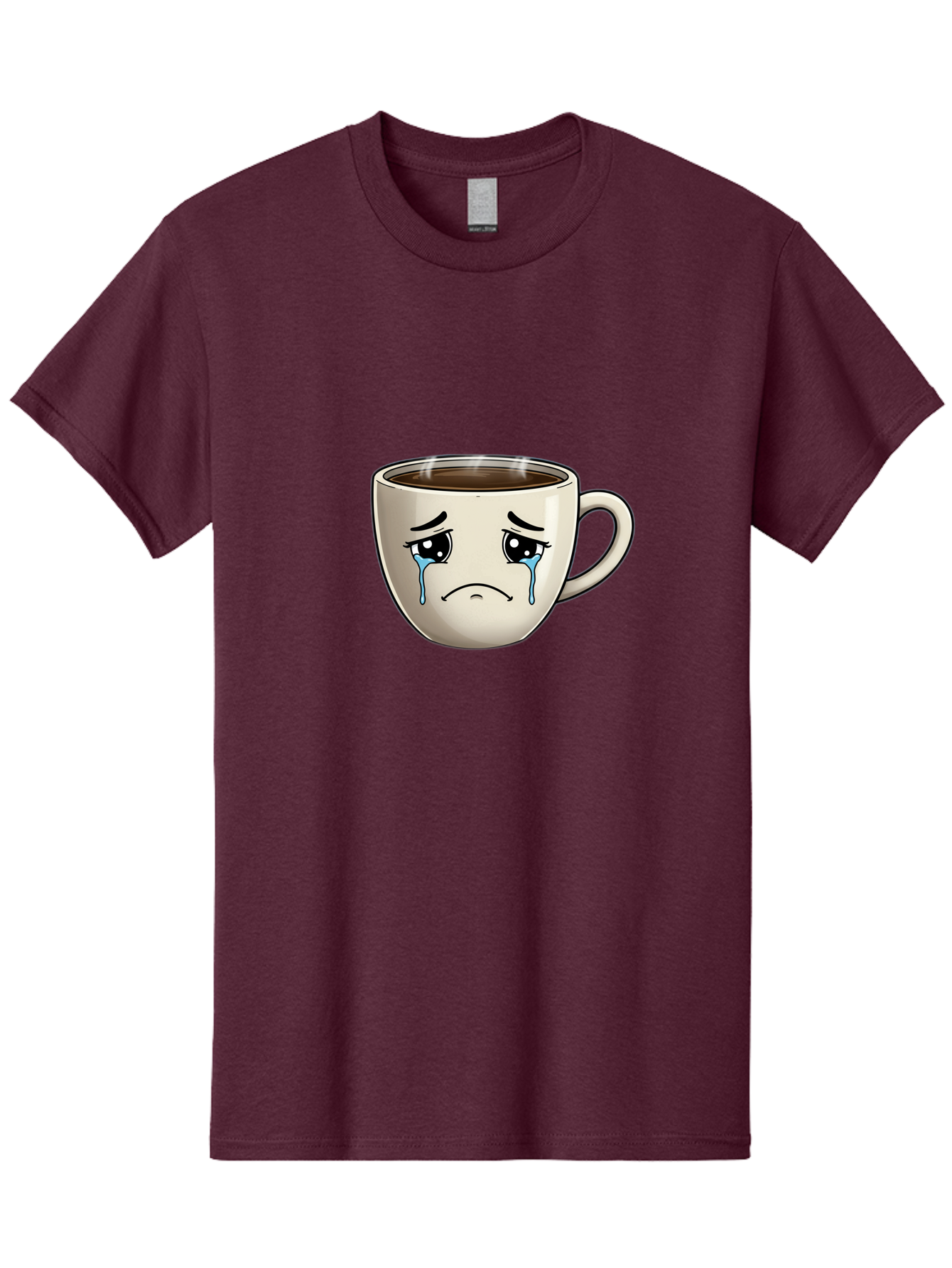 Sad-Coffee-Cup Men'S Graphic Tee, 100% Cotton, Comfortable Casual Summer Wear, Machine Washable, Sad Coffee Cup, Crying Face, Dark Coffee, Steaming Hot, Emotional Expression, Coffee Culture, Sad Face Cartoon, Morning Coffee, Coffee Break Bae733 10