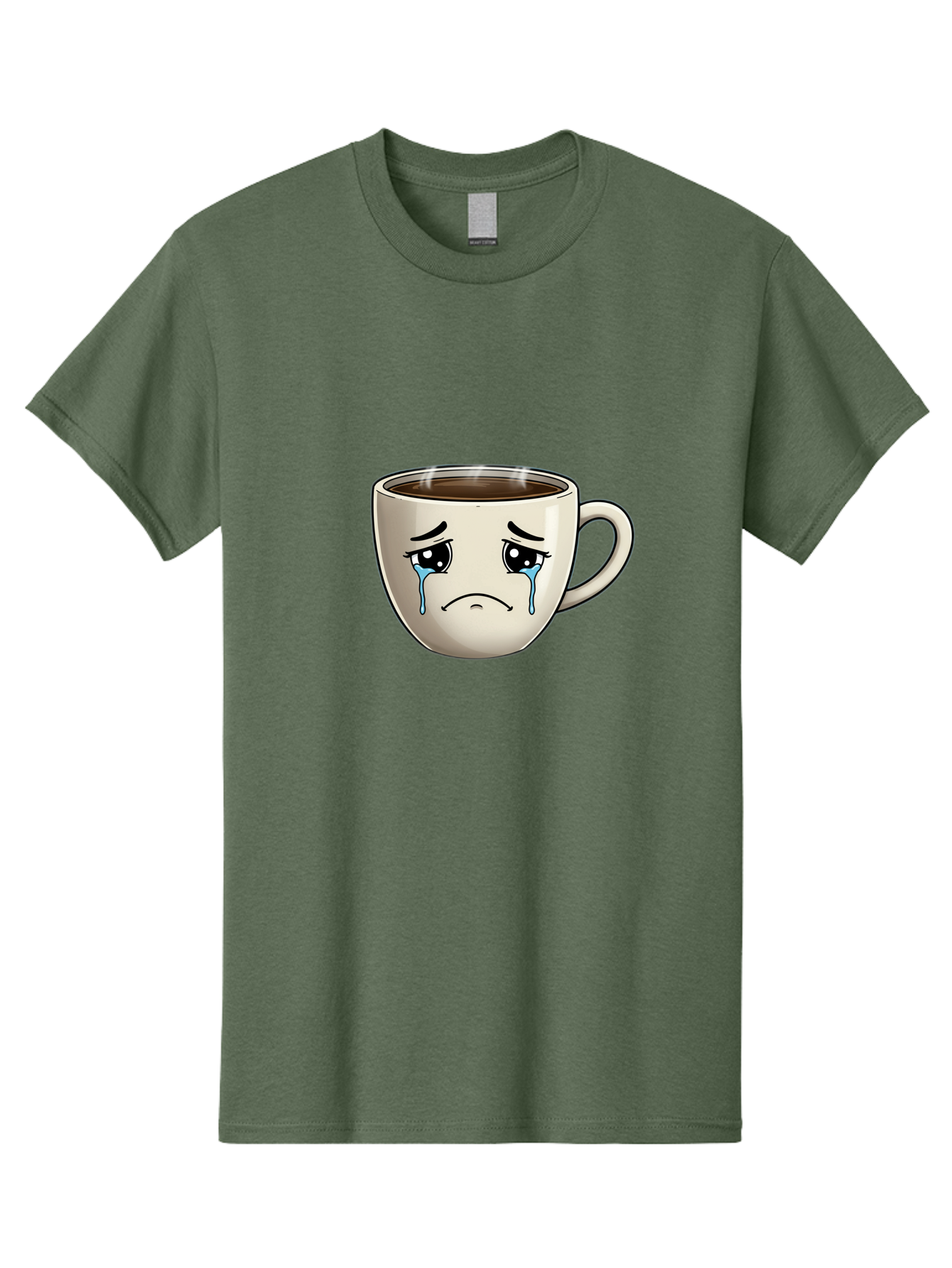 Sad-Coffee-Cup Men'S Graphic Tee, 100% Cotton, Comfortable Casual Summer Wear, Machine Washable, Sad Coffee Cup, Crying Face, Dark Coffee, Steaming Hot, Emotional Expression, Coffee Culture, Sad Face Cartoon, Morning Coffee, Coffee Break Bae733 3
