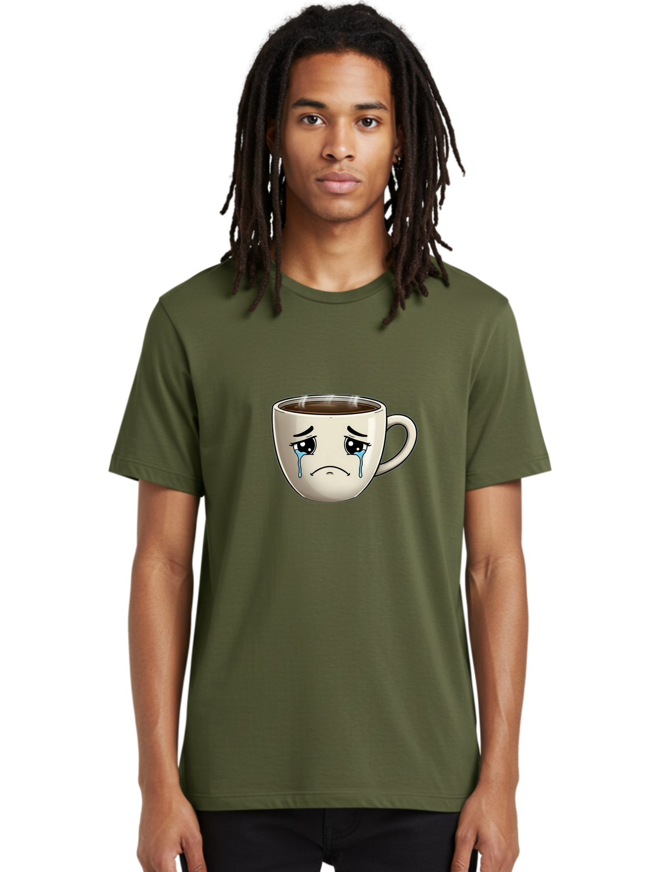 Sad-Coffee-Cup Men'S Graphic Tee, 100% Cotton, Comfortable Casual Summer Wear, Machine Washable, Sad Coffee Cup, Crying Face, Dark Coffee, Steaming Hot, Emotional Expression, Coffee Culture, Sad Face Cartoon, Morning Coffee, Coffee Break Bae733 18