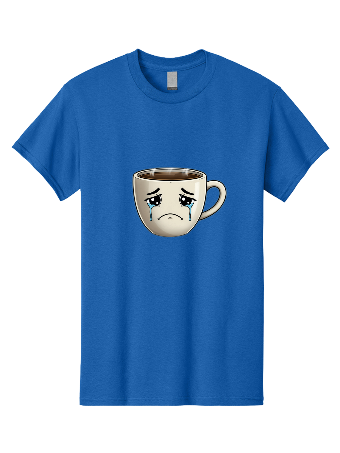 Sad-Coffee-Cup Men'S Graphic Tee, 100% Cotton, Comfortable Casual Summer Wear, Machine Washable, Sad Coffee Cup, Crying Face, Dark Coffee, Steaming Hot, Emotional Expression, Coffee Culture, Sad Face Cartoon, Morning Coffee, Coffee Break Bae733 13