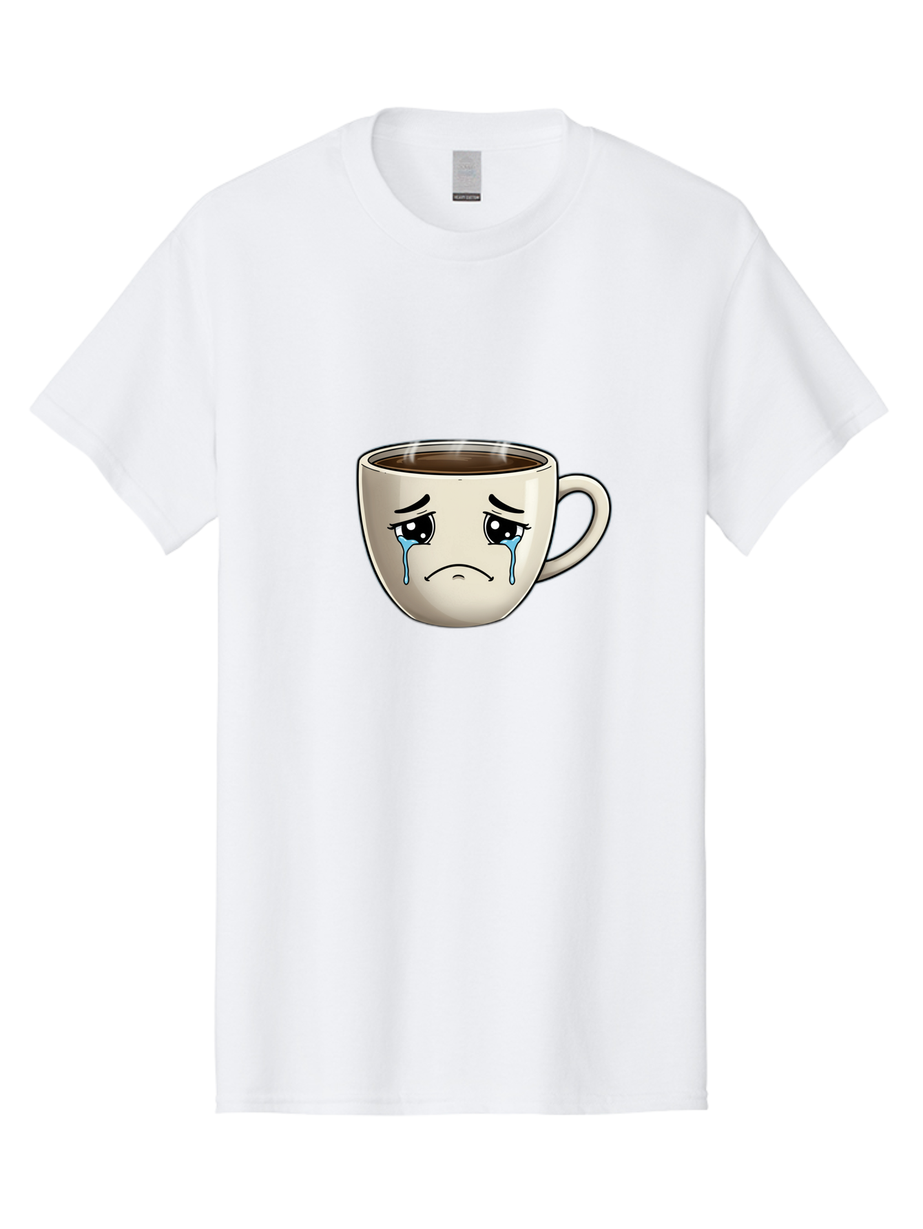 Sad-Coffee-Cup Men'S Graphic Tee, 100% Cotton, Comfortable Casual Summer Wear, Machine Washable, Sad Coffee Cup, Crying Face, Dark Coffee, Steaming Hot, Emotional Expression, Coffee Culture, Sad Face Cartoon, Morning Coffee, Coffee Break Bae733 4