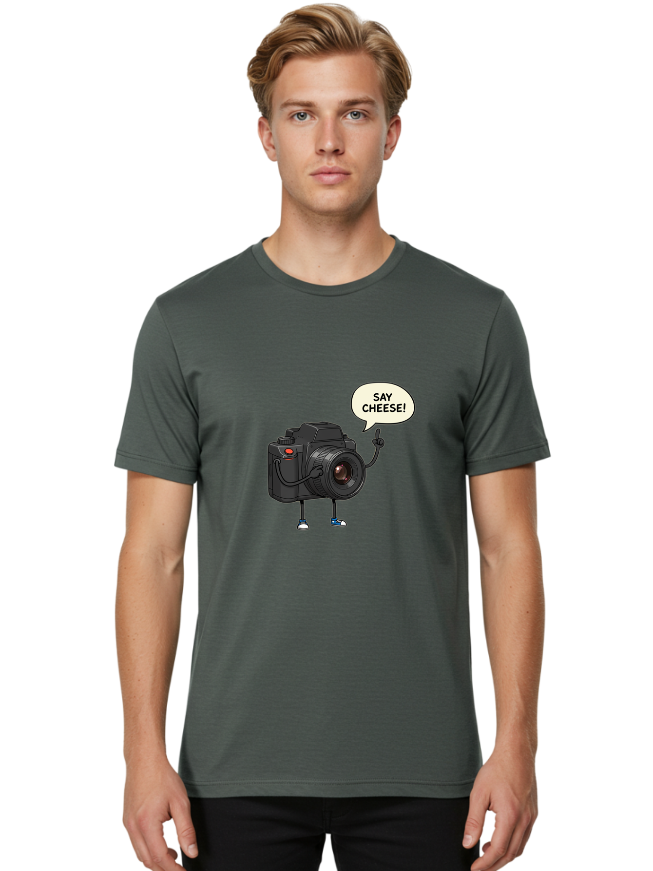 Say-Cheese Men'S Graphic Tee, 100% Cotton, Comfortable Casual Summer Wear, Machine Washable, Cartoon Camera, Funny Character, Photography Humor, Say Cheese!, Camera Character, Comedic Photography, Digital Illustration, Bae734 22