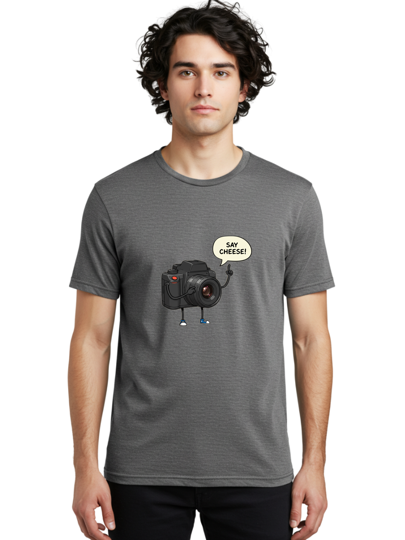 Say-Cheese Men'S Graphic Tee, 100% Cotton, Comfortable Casual Summer Wear, Machine Washable, Cartoon Camera, Funny Character, Photography Humor, Say Cheese!, Camera Character, Comedic Photography, Digital Illustration, Bae734 27