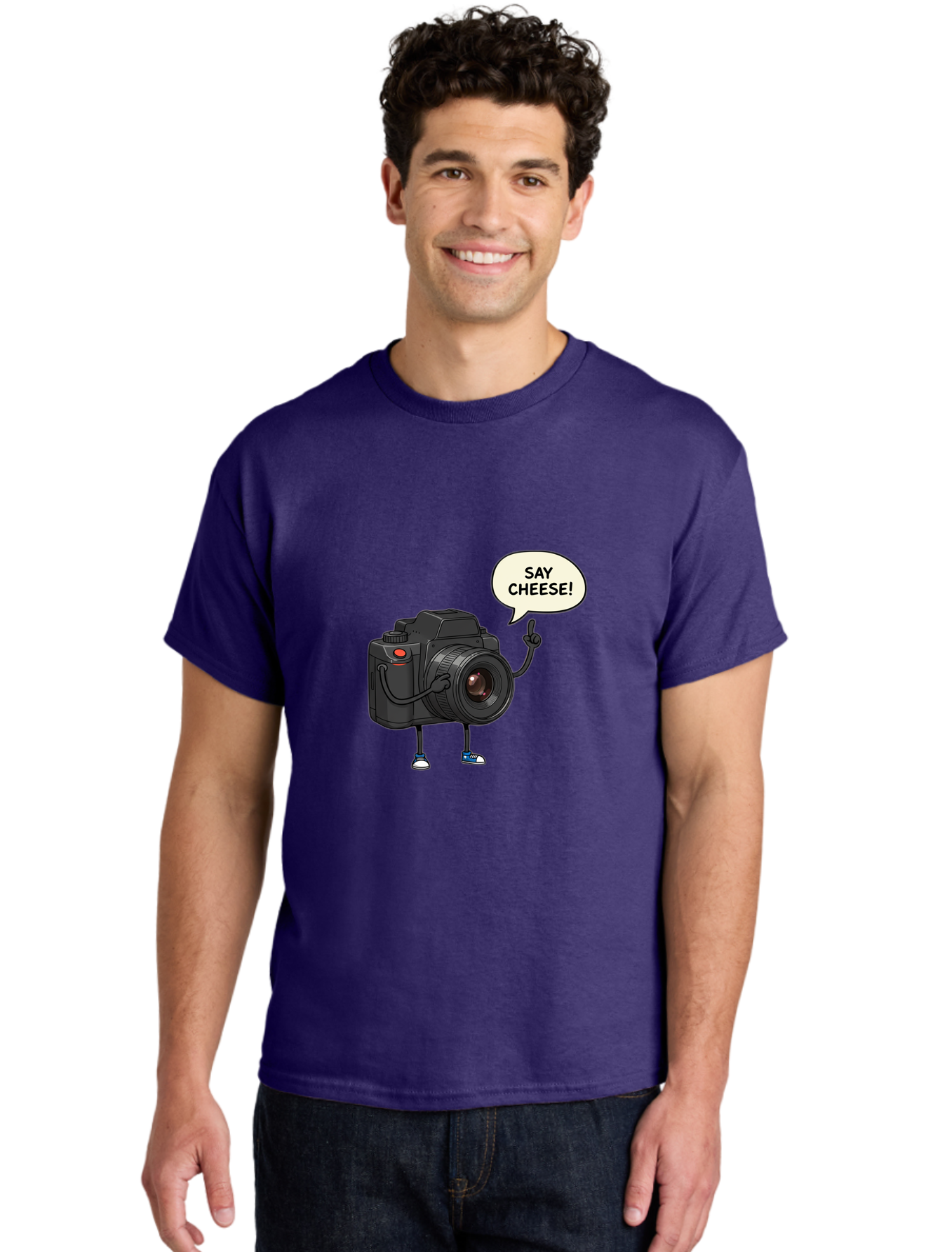 Say-Cheese Men'S Graphic Tee, 100% Cotton, Comfortable Casual Summer Wear, Machine Washable, Cartoon Camera, Funny Character, Photography Humor, Say Cheese!, Camera Character, Comedic Photography, Digital Illustration, Bae734 17