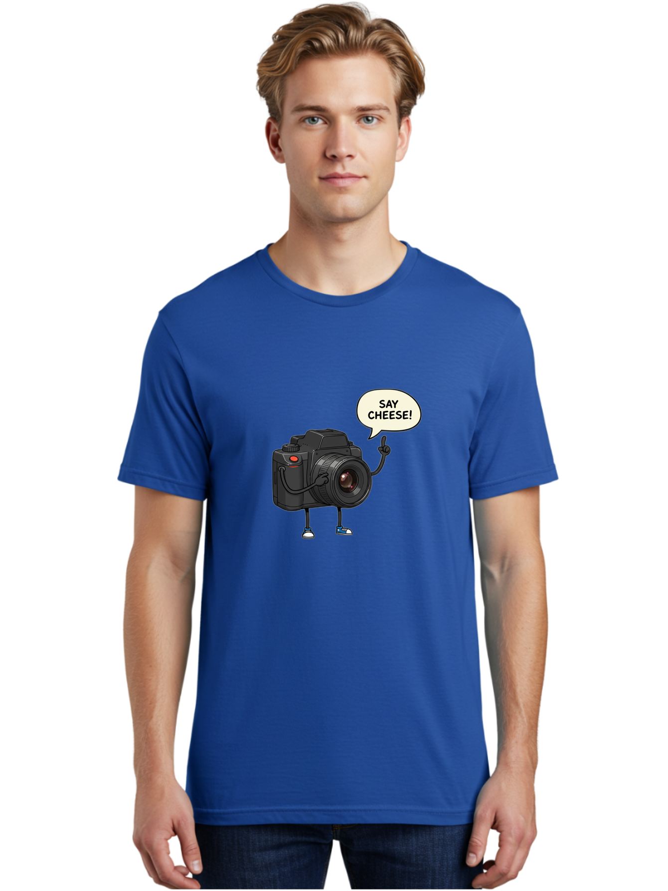 Say-Cheese Men'S Graphic Tee, 100% Cotton, Comfortable Casual Summer Wear, Machine Washable, Cartoon Camera, Funny Character, Photography Humor, Say Cheese!, Camera Character, Comedic Photography, Digital Illustration, Bae734 25