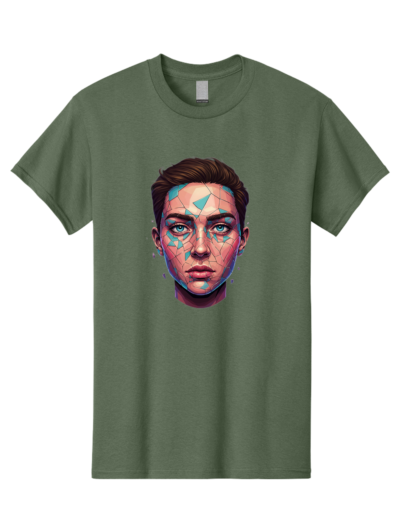 Shards-Portrait Men'S Graphic Tee, 100% Cotton, Comfortable Casual Summer Wear, Machine Washable, Shattered Face, Broken Glass, Blue Shards, Fragmented Identity, Abstract Art, Surrealism, Vibrant Colors, Emotional Distress, Mental Health Bae735 15