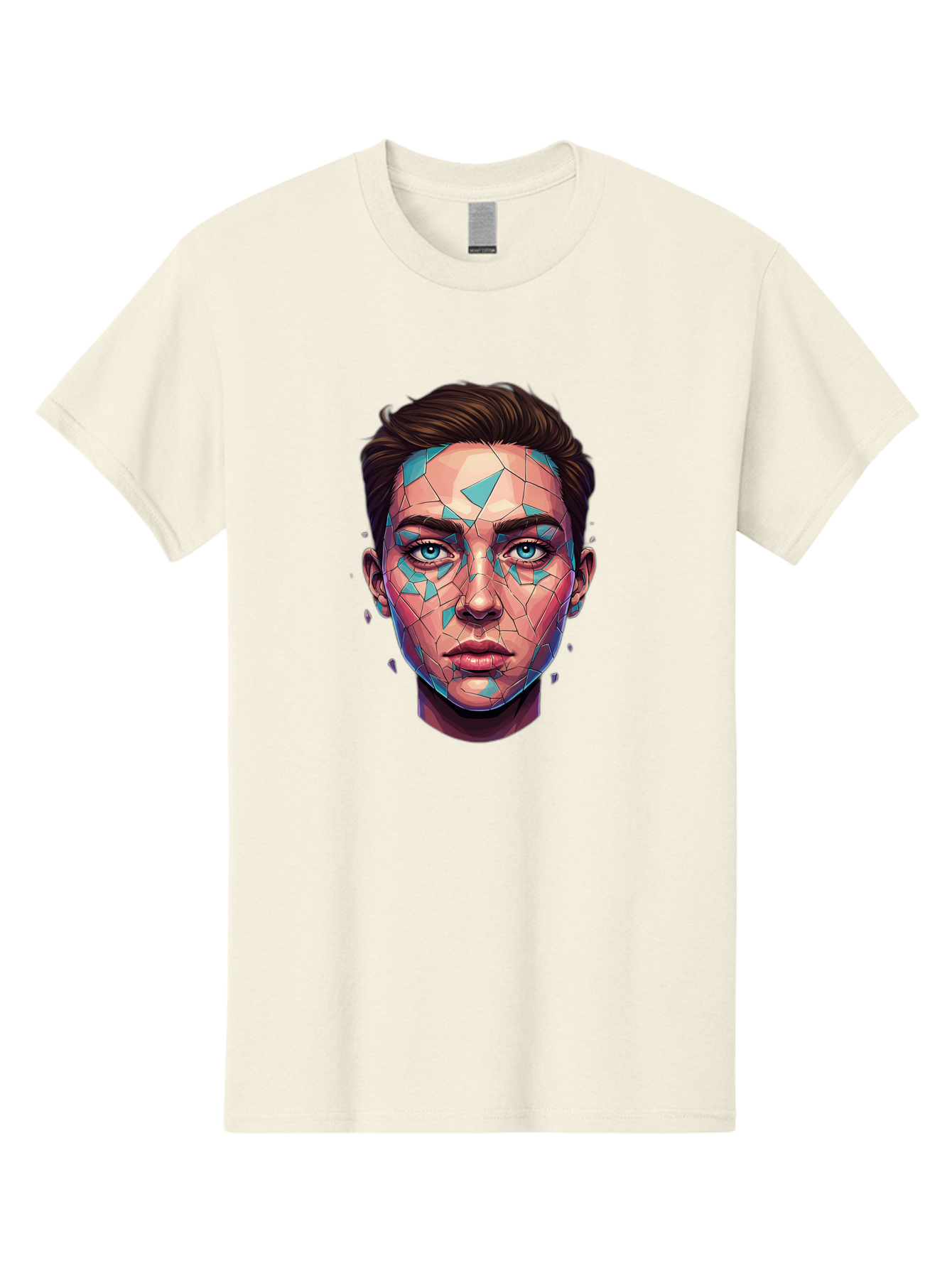 Shards-Portrait Men'S Graphic Tee, 100% Cotton, Comfortable Casual Summer Wear, Machine Washable, Shattered Face, Broken Glass, Blue Shards, Fragmented Identity, Abstract Art, Surrealism, Vibrant Colors, Emotional Distress, Mental Health Bae735 8