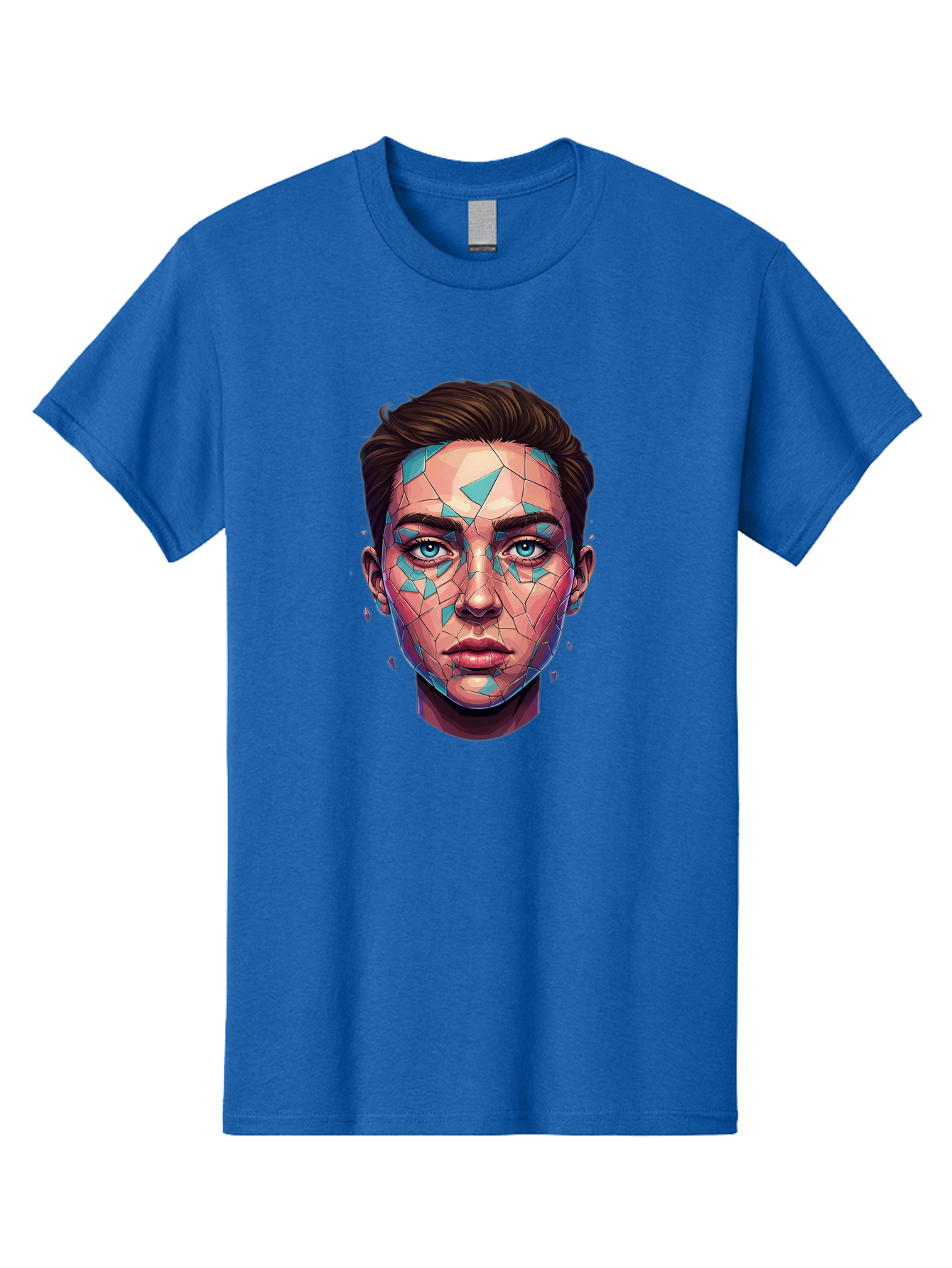 Shards-Portrait Men'S Graphic Tee, 100% Cotton, Comfortable Casual Summer Wear, Machine Washable, Shattered Face, Broken Glass, Blue Shards, Fragmented Identity, Abstract Art, Surrealism, Vibrant Colors, Emotional Distress, Mental Health Bae735 10