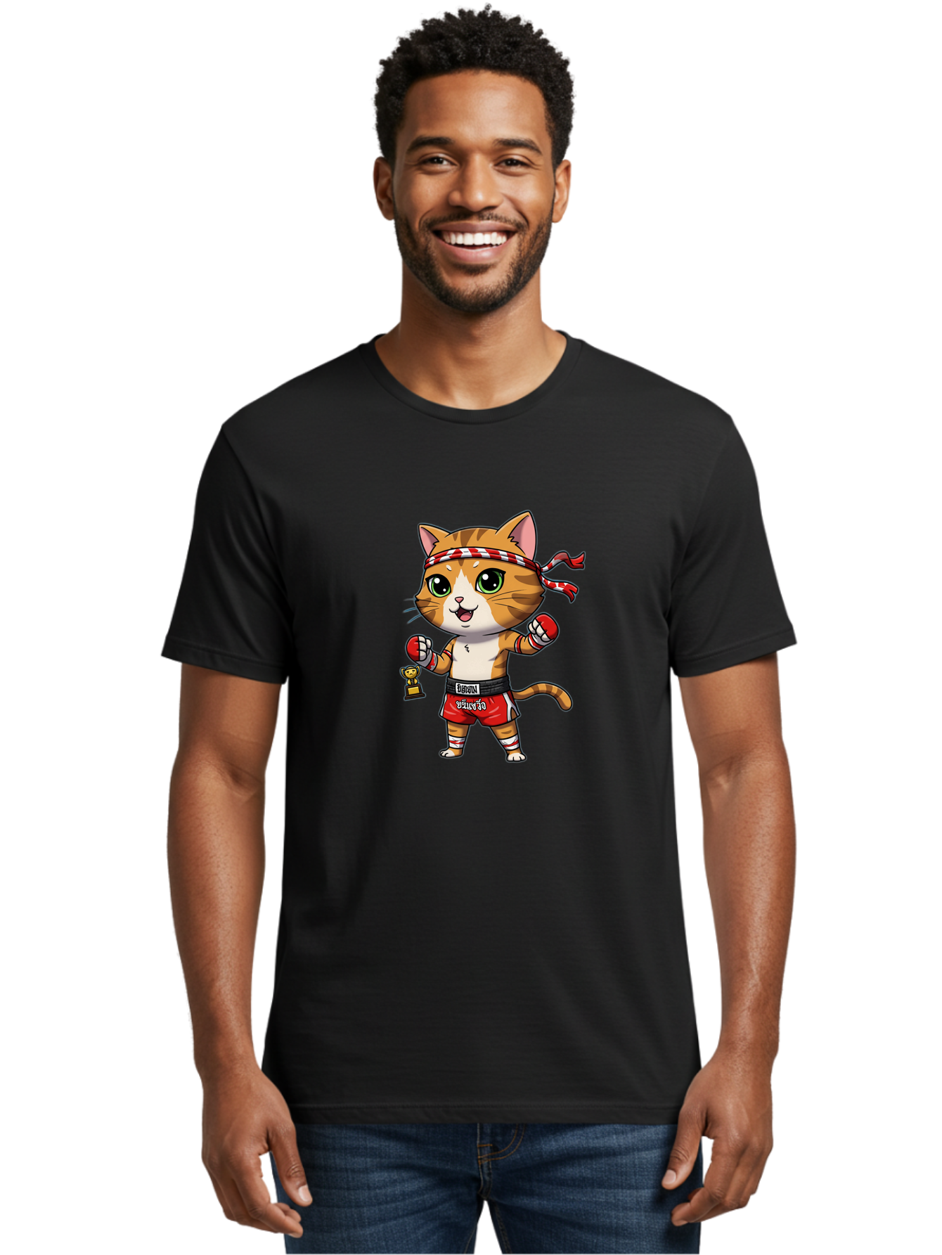 Siamese-Cat Men'S Graphic Tee, 100% Cotton, Comfortable Casual Summer Wear, Machine Washable, Boxing Cat, Cartoon Character, Martial Arts, Funny Animal, Red Boxing Gloves, Dilon Text, Black Belt, Playful Kitty, Adorable Feline, Cartoon Humor Bae736 23