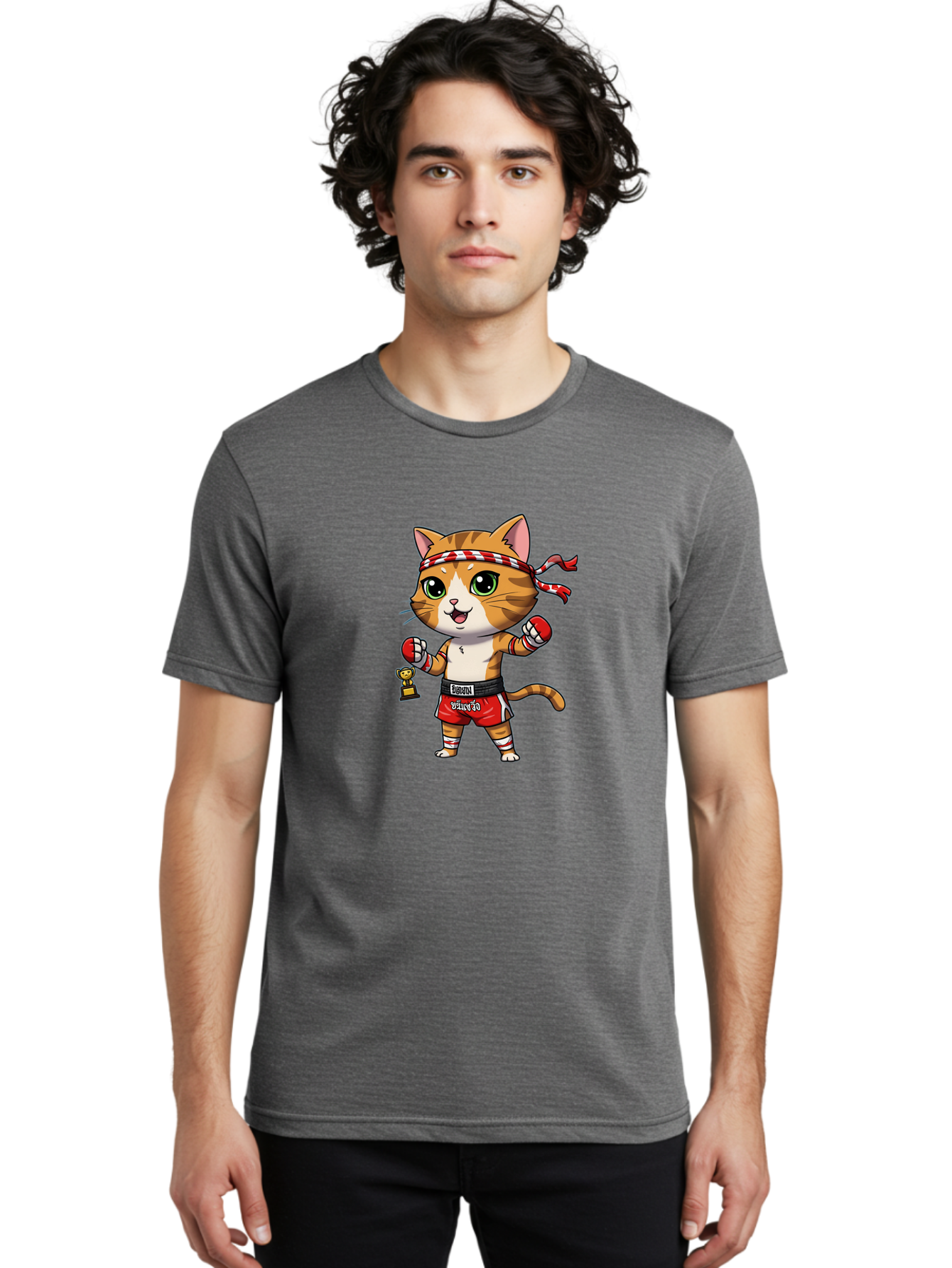 Siamese-Cat Men'S Graphic Tee, 100% Cotton, Comfortable Casual Summer Wear, Machine Washable, Boxing Cat, Cartoon Character, Martial Arts, Funny Animal, Red Boxing Gloves, Dilon Text, Black Belt, Playful Kitty, Adorable Feline, Cartoon Humor Bae736 26